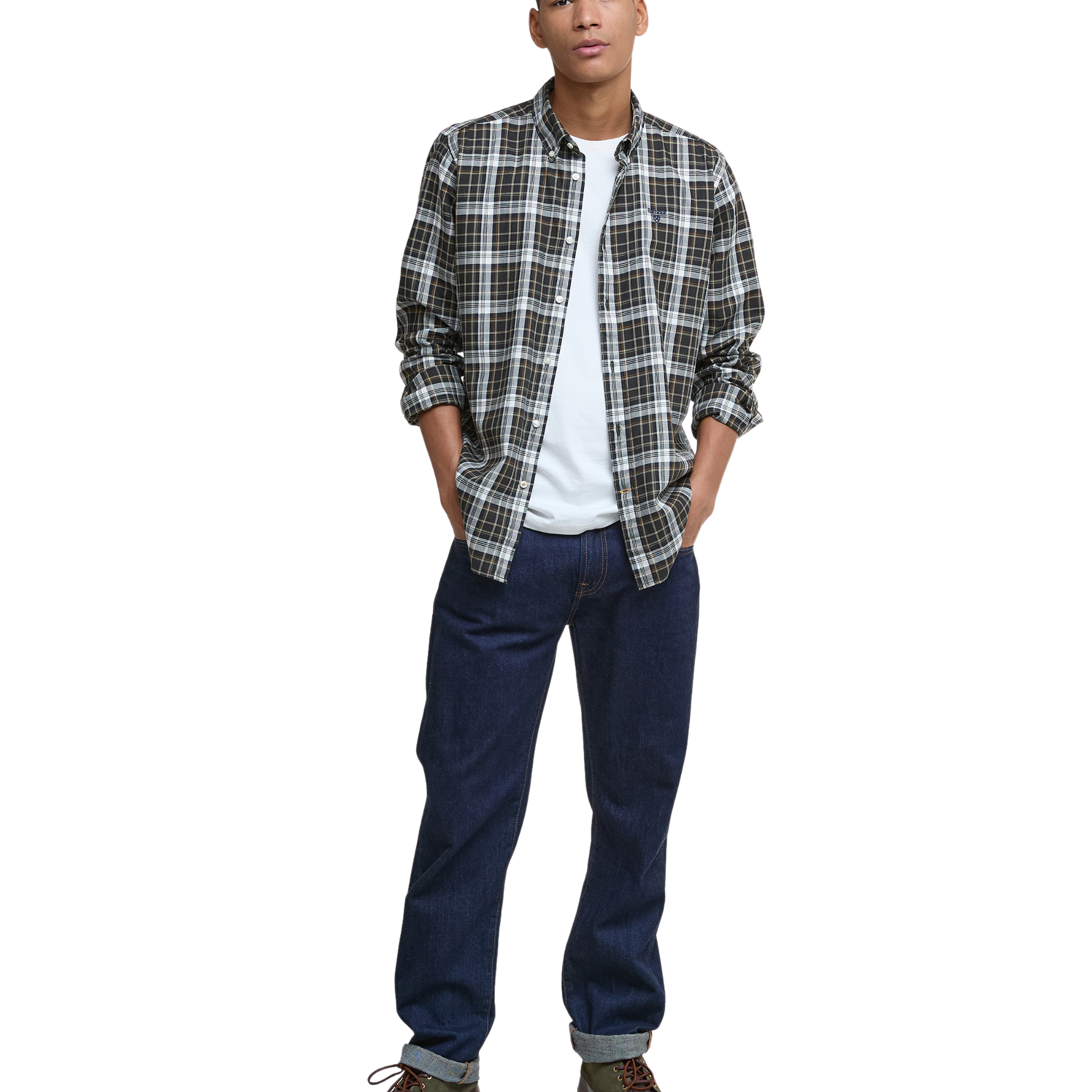 Mens Barbour Olive Mosswood Tailored Checked L/s Shirt