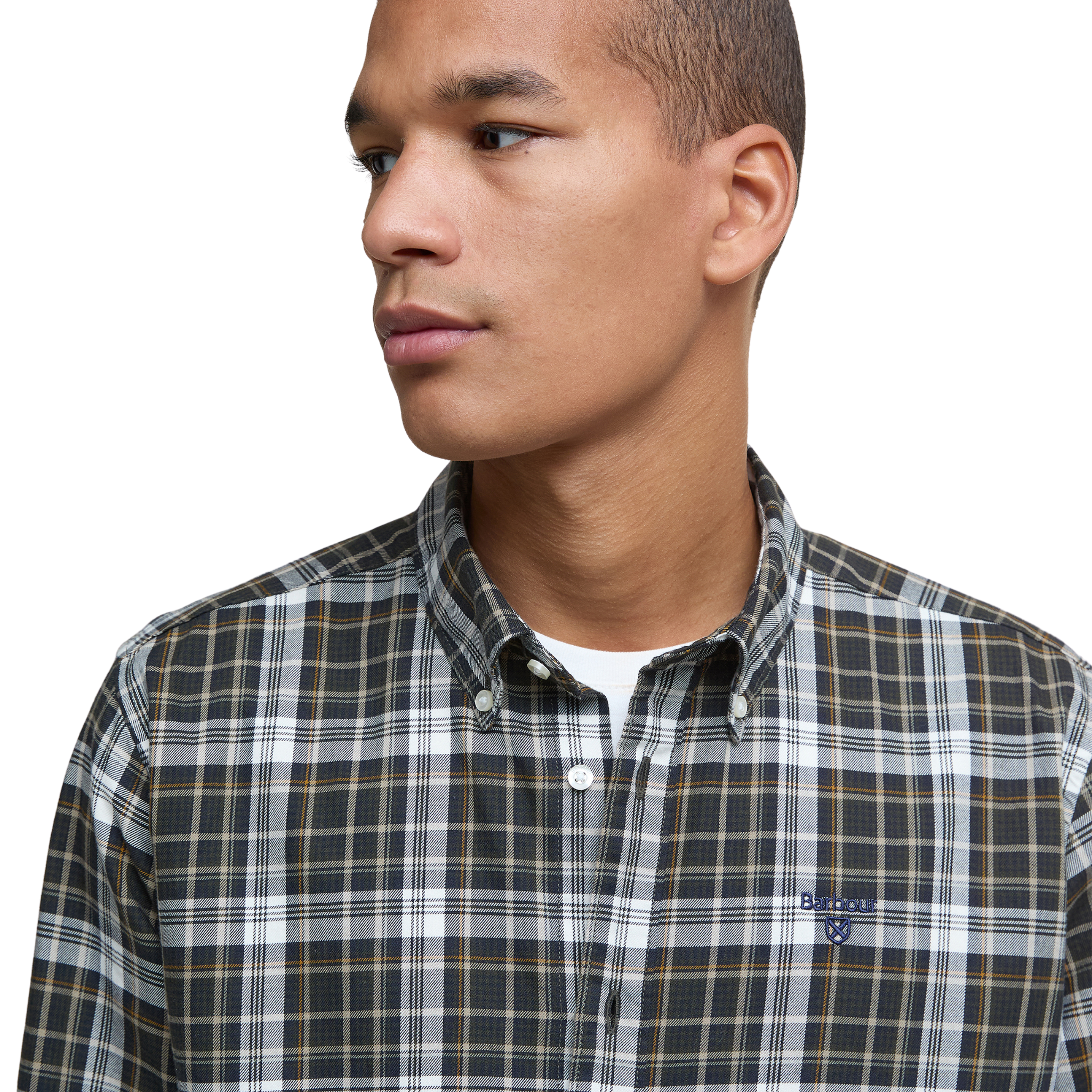 Mens Barbour Olive Mosswood Tailored Checked L/s Shirt