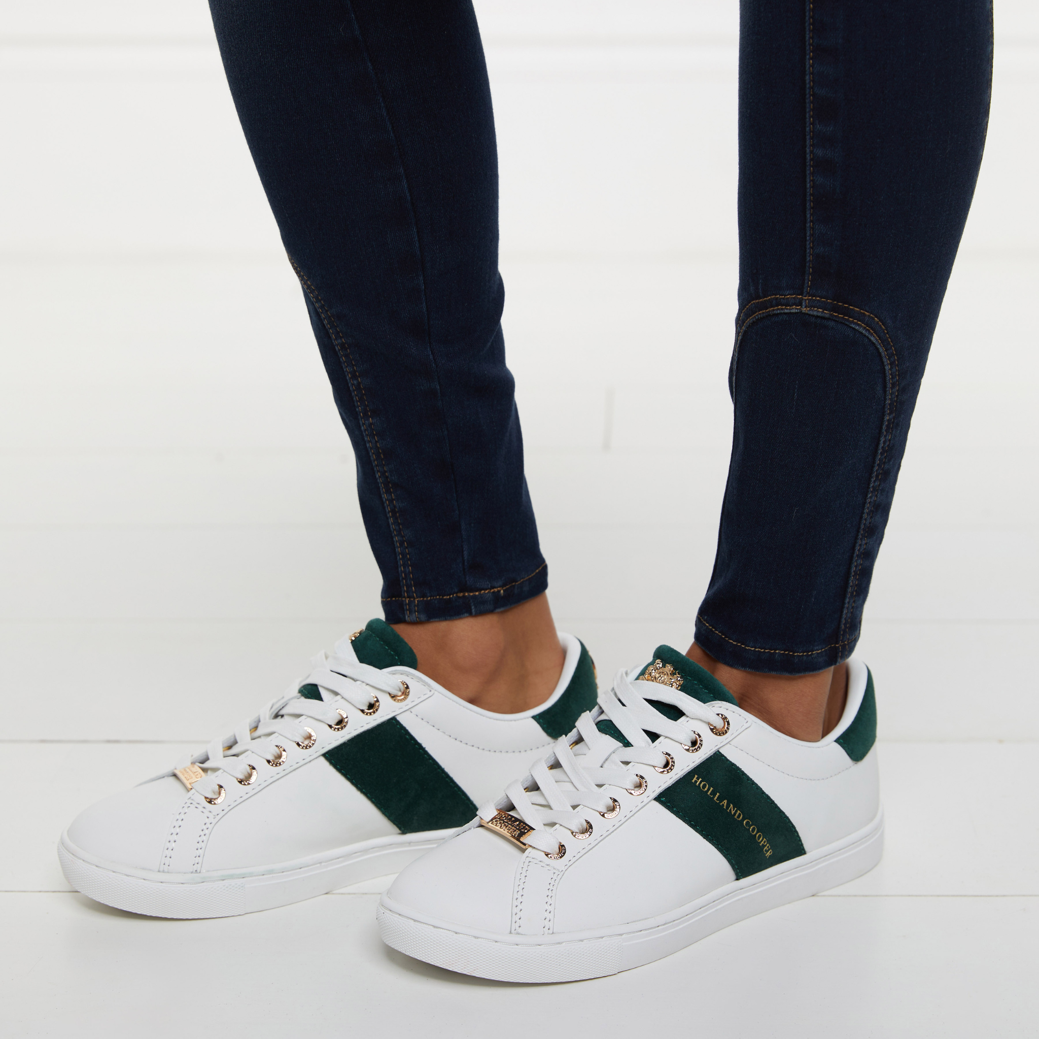 Womens Holland Cooper White/Racing Green Knightsbridge Court Trainers