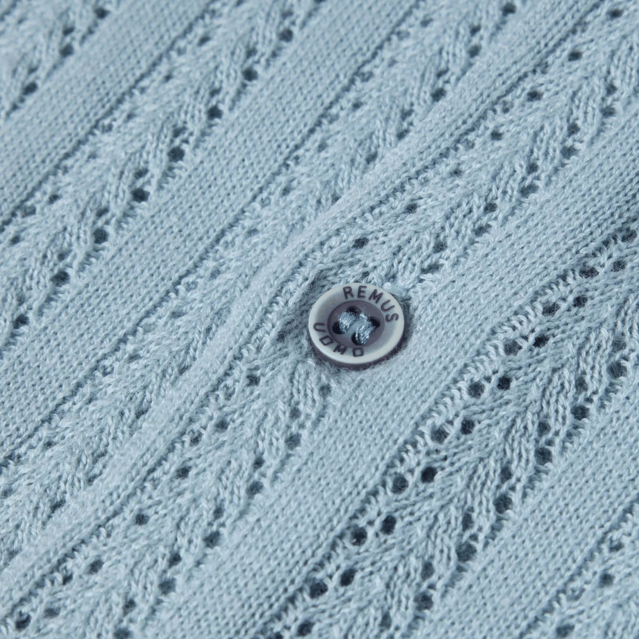 Mens Remus Uomo Sky Blue Open Weave Knitted S/s Shirt