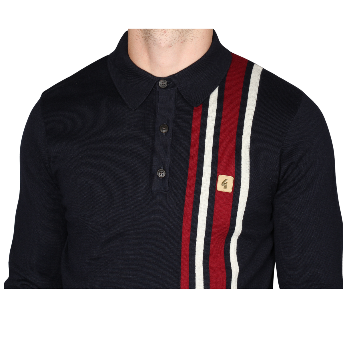 Mens Gabicci Vintage Navy Soda Stripe Knitted L/s Polo