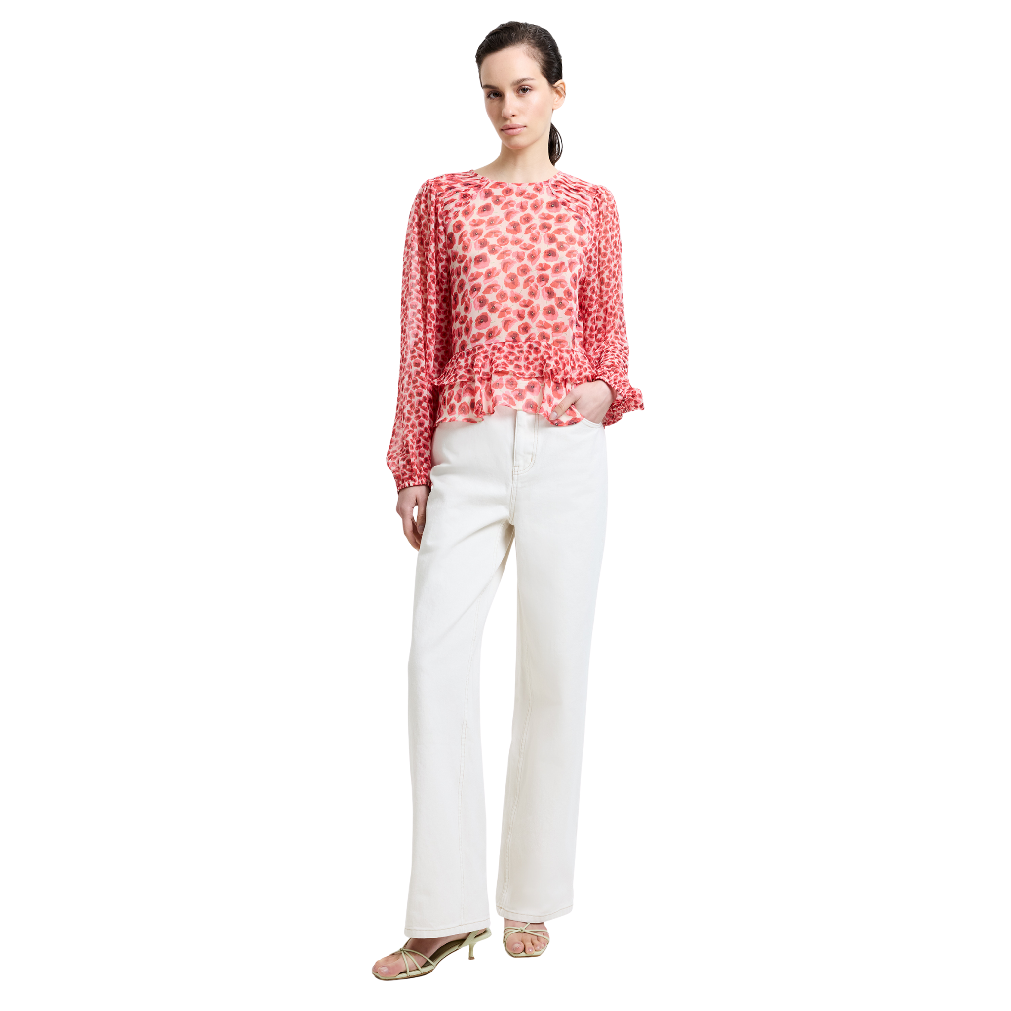 Womens French Connection Red Multi Poppy Emina Semi Sheer Top