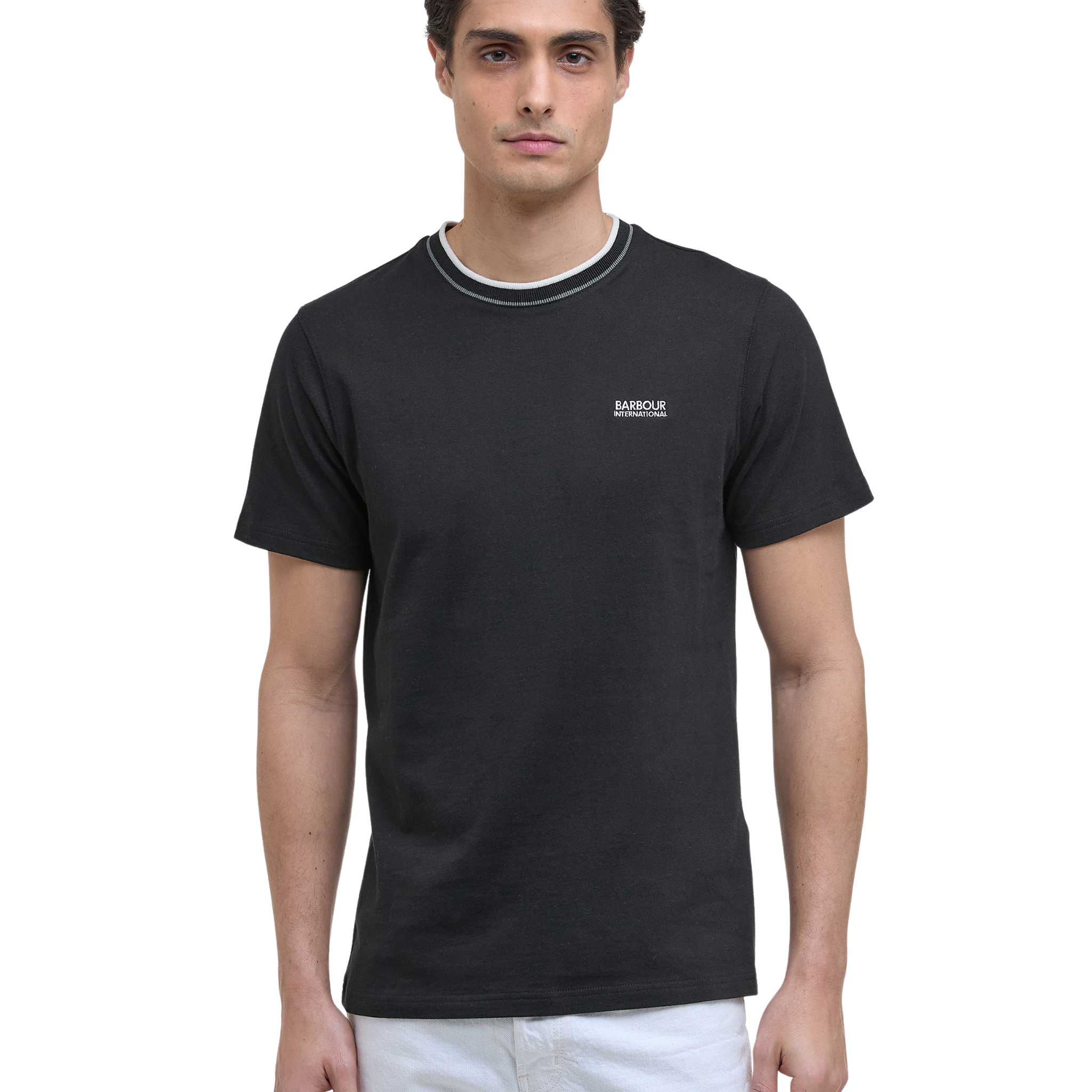 Mens Barbour International Black Buxton Tipped S/s T Shirt