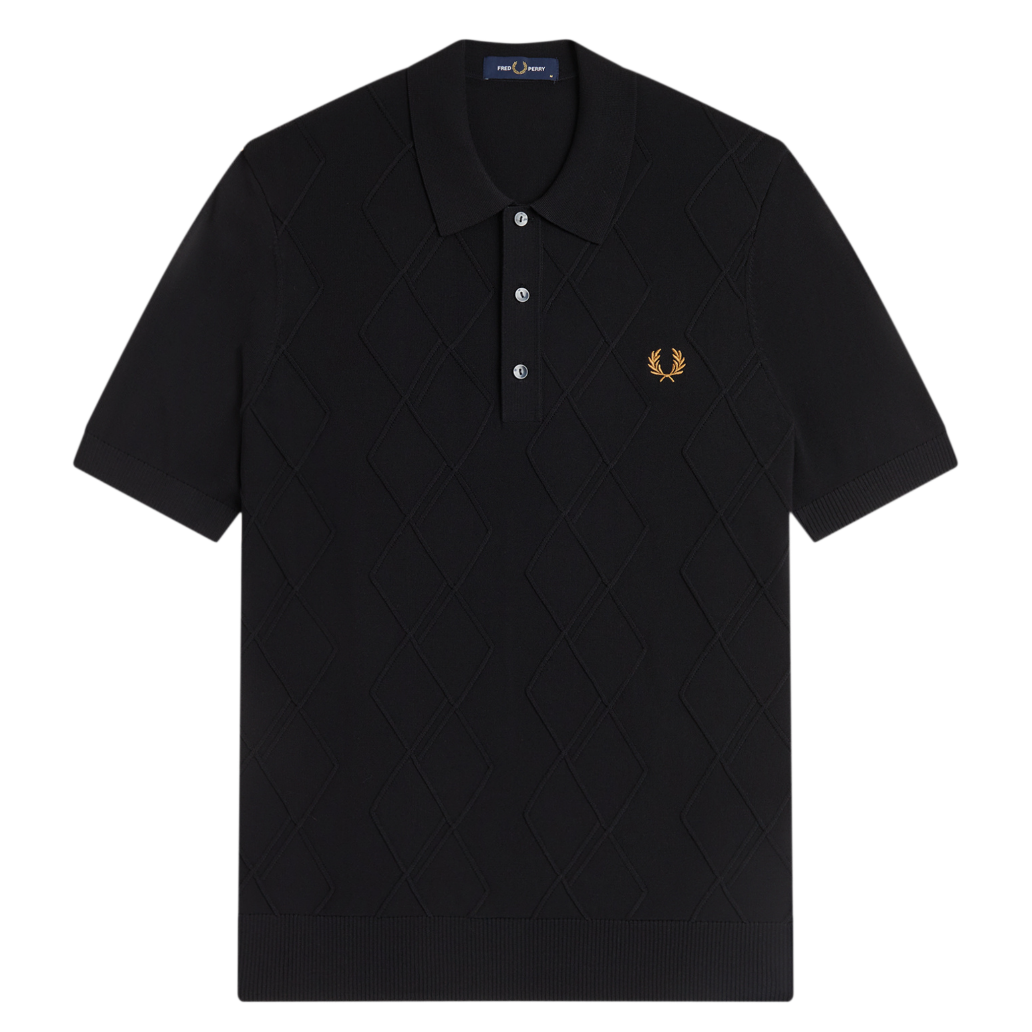Mens Fred Perry Black Cable Knitted S/s Polo Shirt