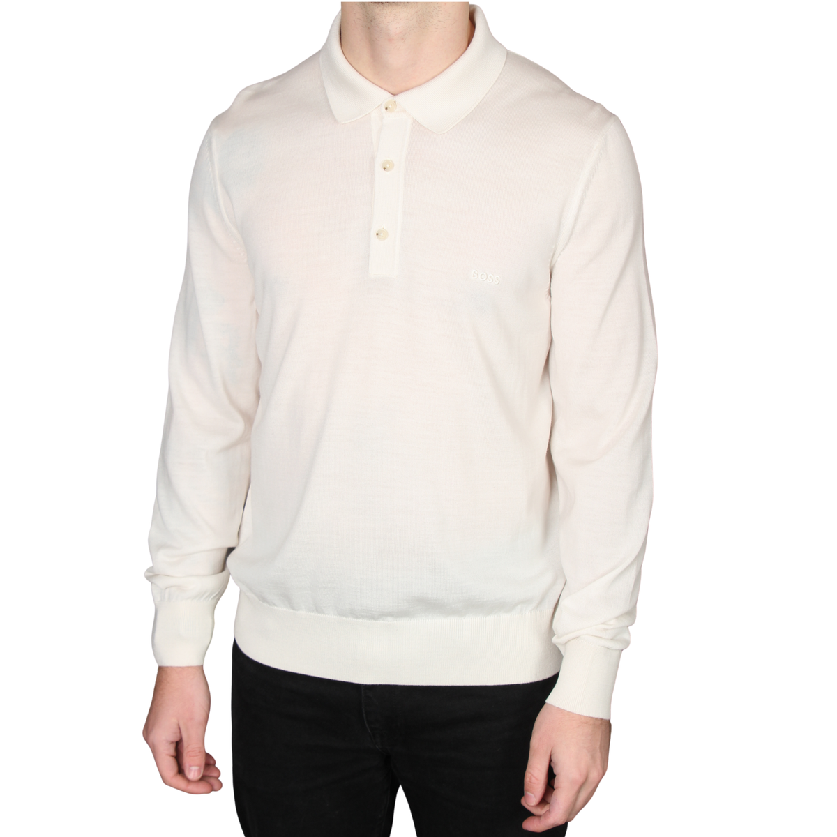 Mens BOSS Natural H-Lancione Knitted L/s Polo