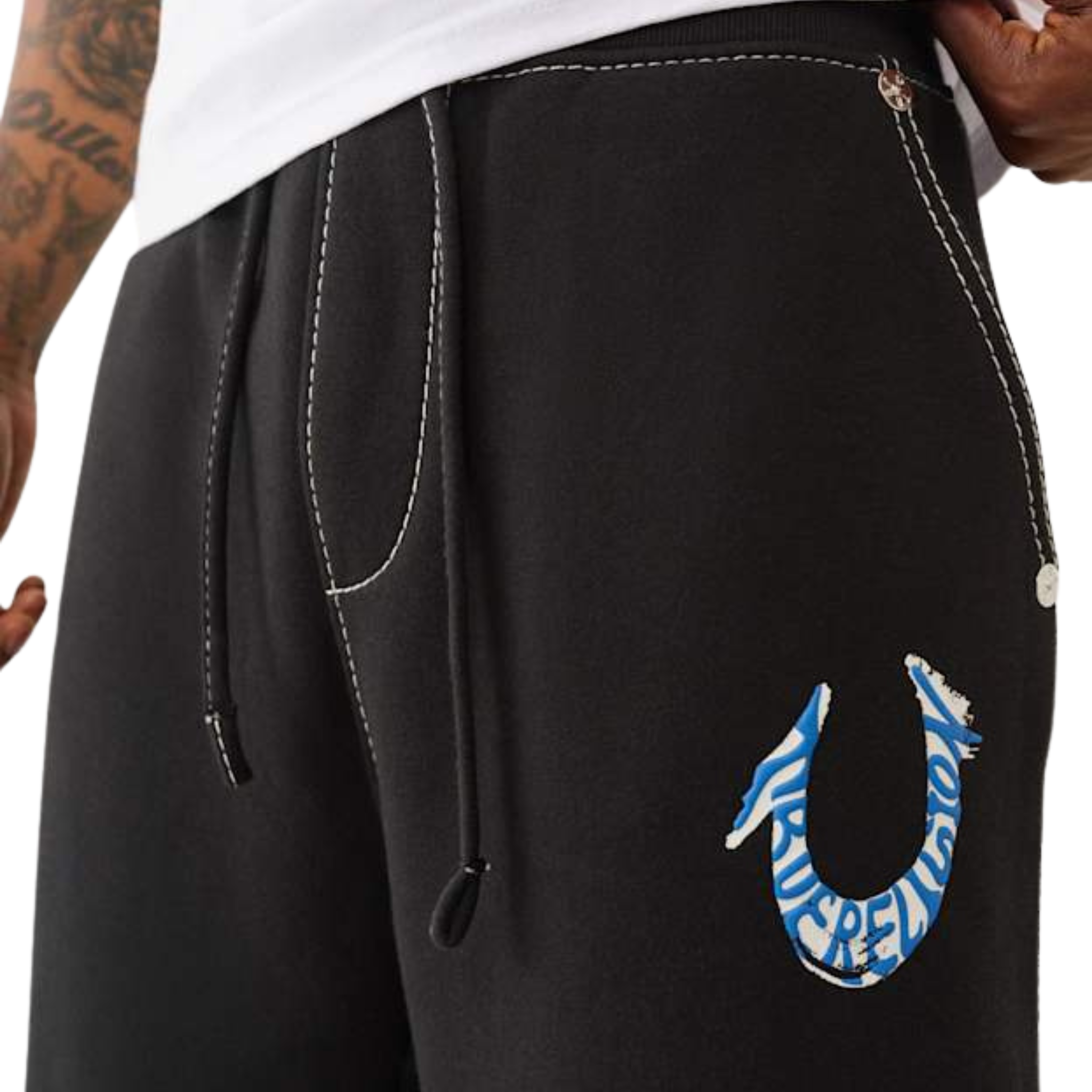 Mens True Religion Jet Black HS Paint Baggy Big T Sweat Pants