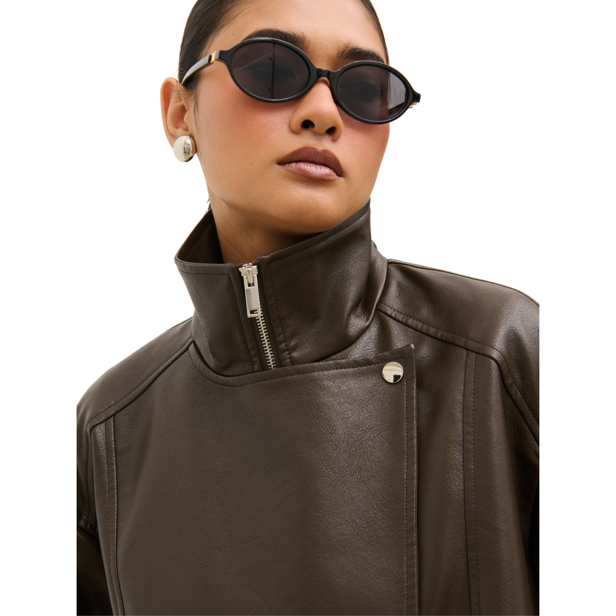 Womens Pretty Lavish Chocolate Lyla Faux Leather Bomber Jacket