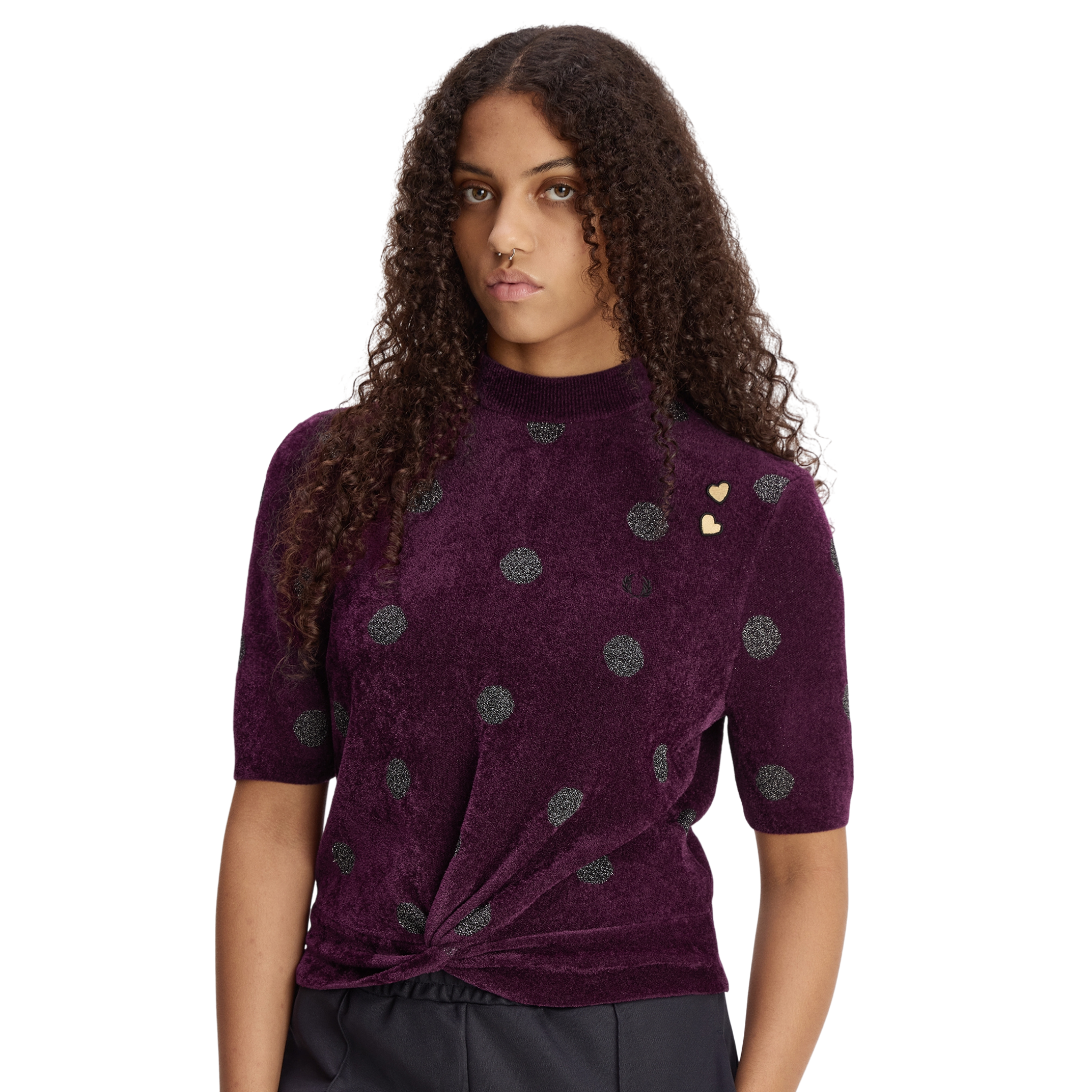 Womens Fred Perry x AW Plum Polka Dot Knitted Top