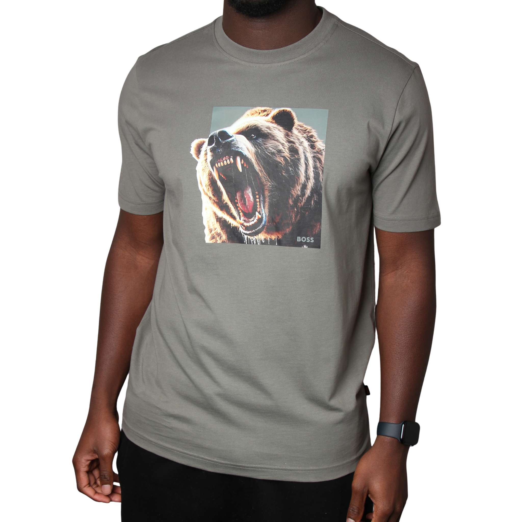Mens BOSS Open Grey Te_Dobermann Bear S/s T Shirt