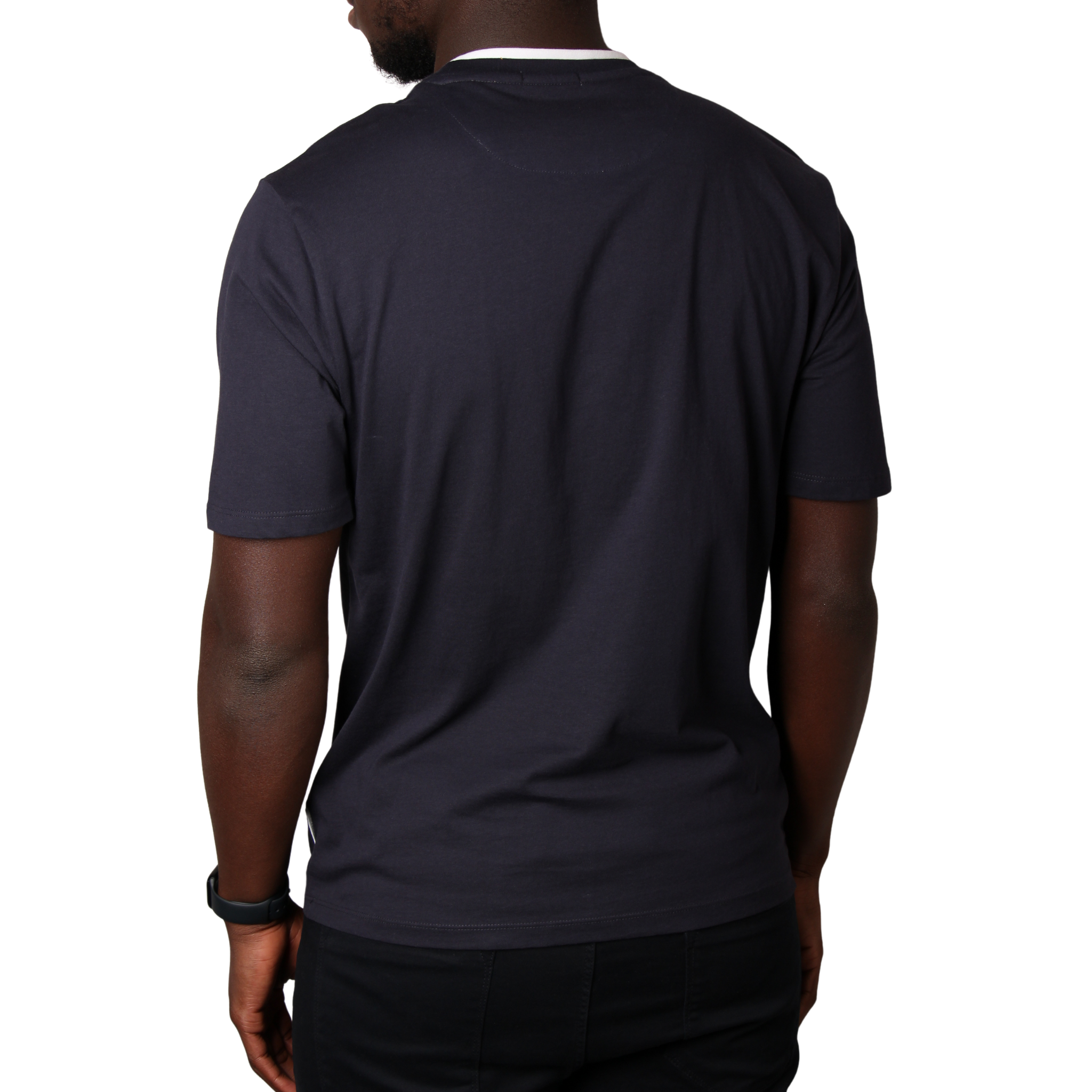 Mens SEINSE Navy/White Double Collar Neck S/s T Shirt