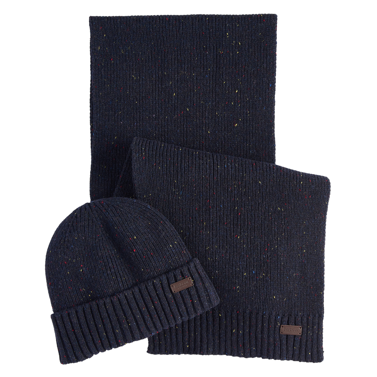 Mens Barbour Navy Carlton Fleck Beanie & Scarf Gift Set