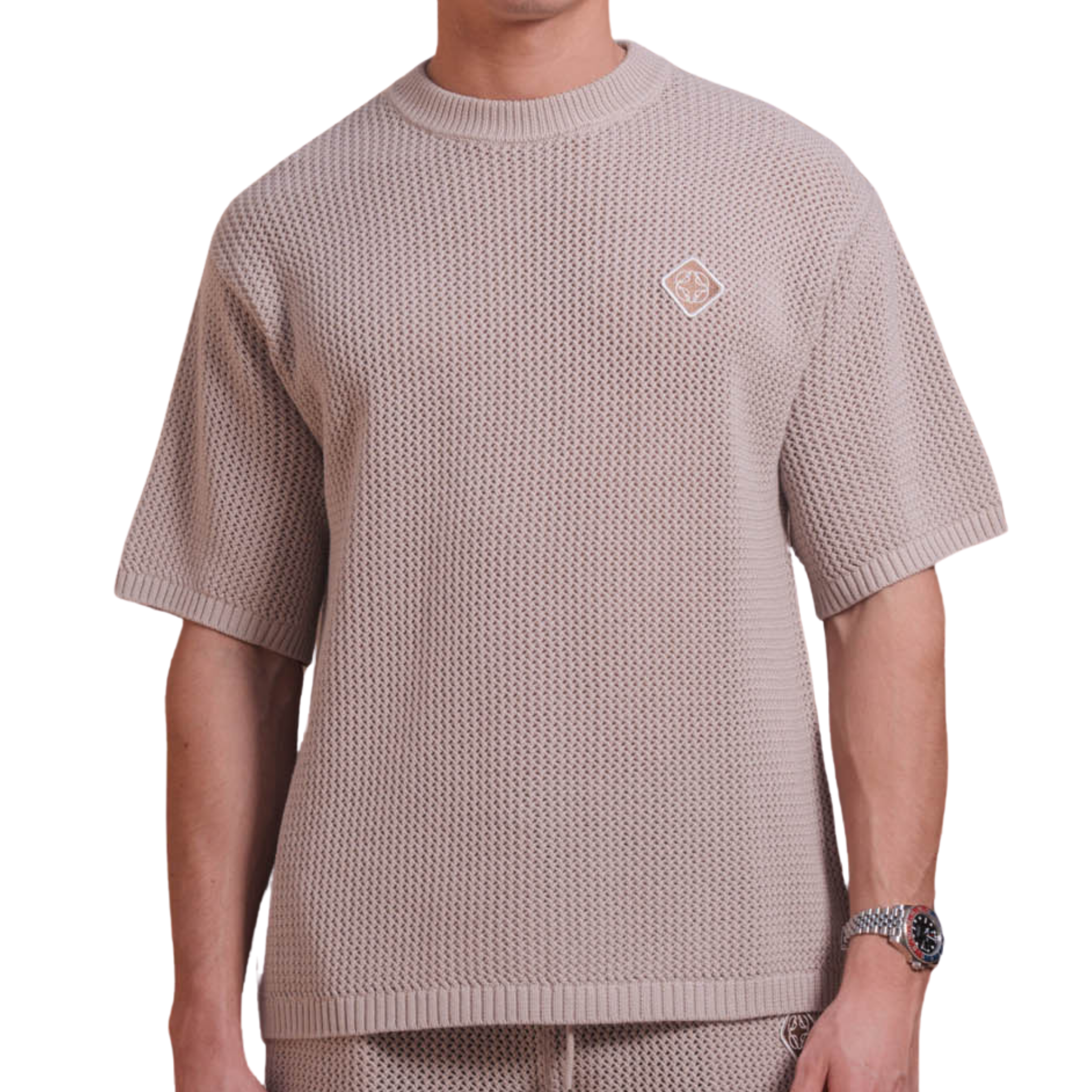 Mens Belier Taupe Leon Crochet S/s T Shirt