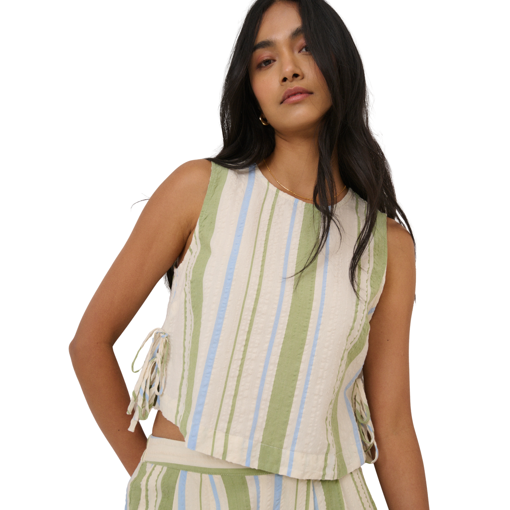 Womens Nobody's Child Green Stripe Verity Tie Side Top