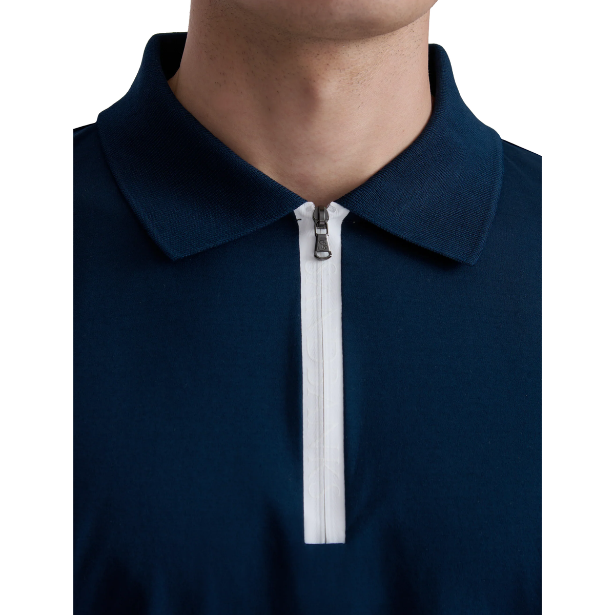 Mens Sandbanks Navy Silicone Zip L/s Polo Shirt