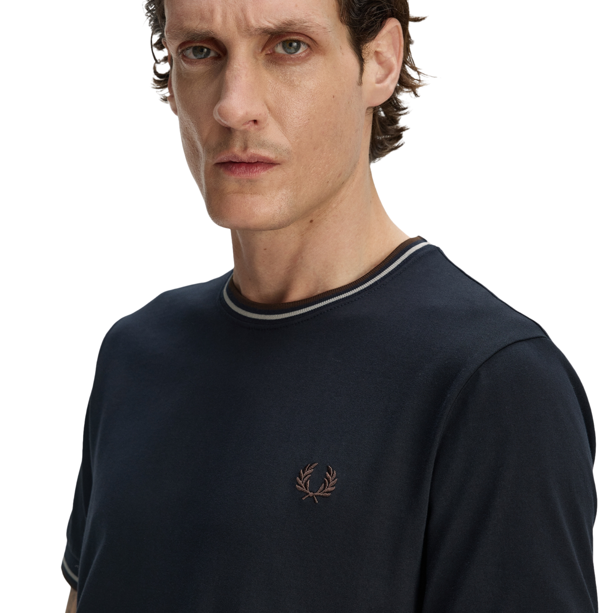 Mens Fred Perry Navy/Warm Oat/Tobacco Twin Tipped S/s T Shirt