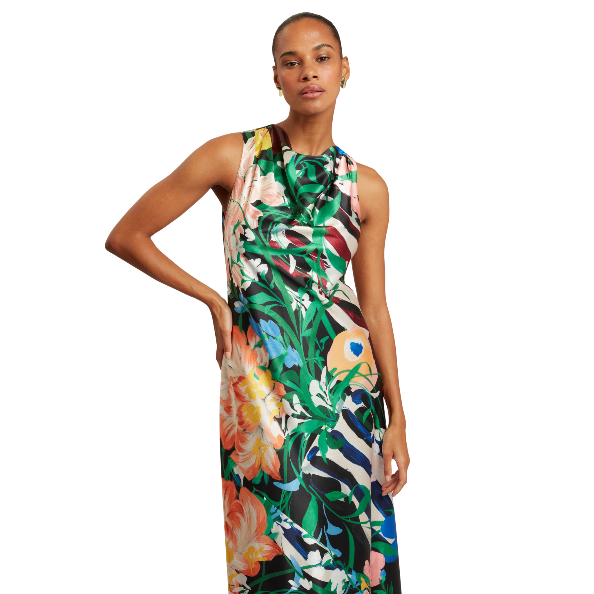 Womens Ted Baker Black Ehlanor Drape Neck Printed Midi Dress