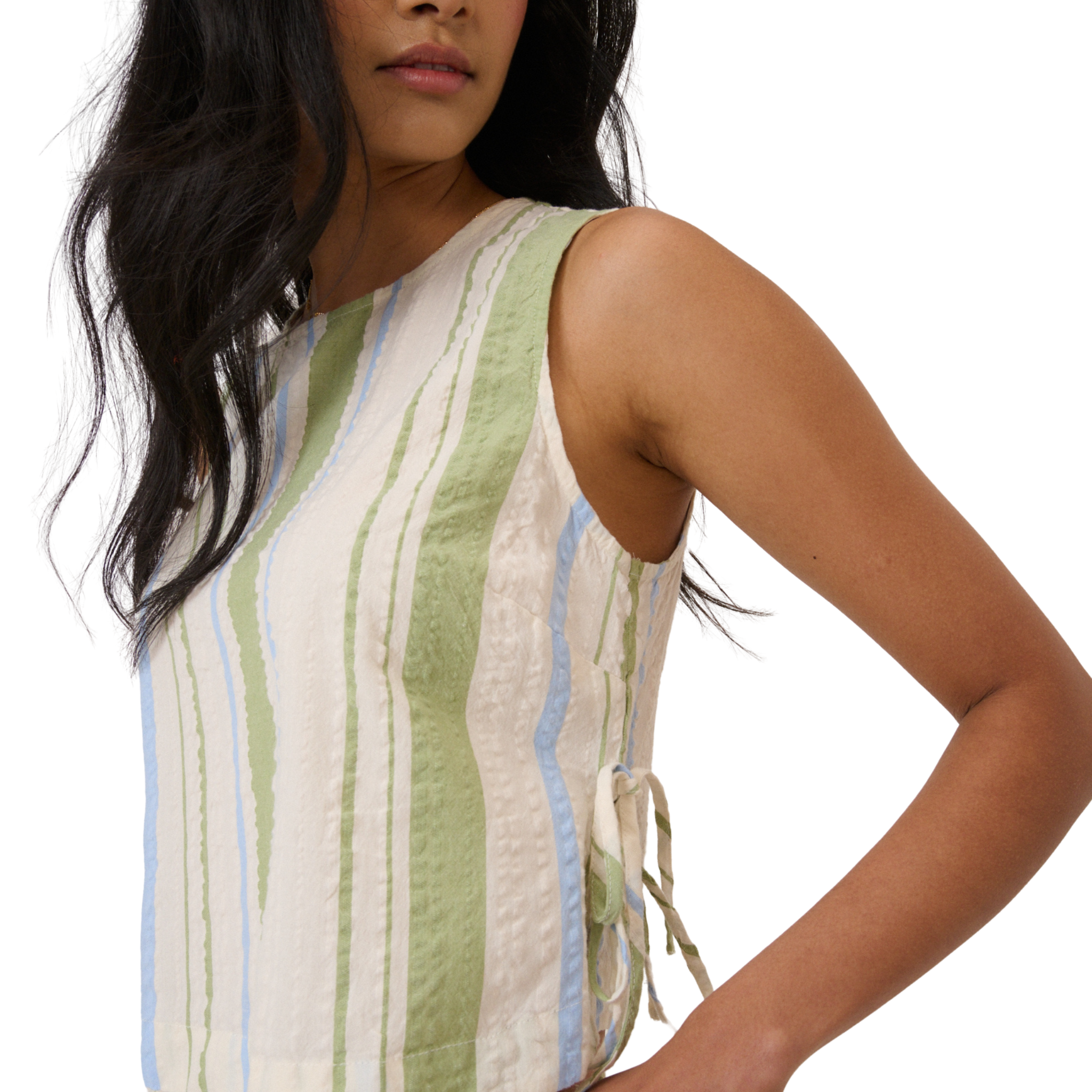 Womens Nobody's Child Green Stripe Verity Tie Side Top