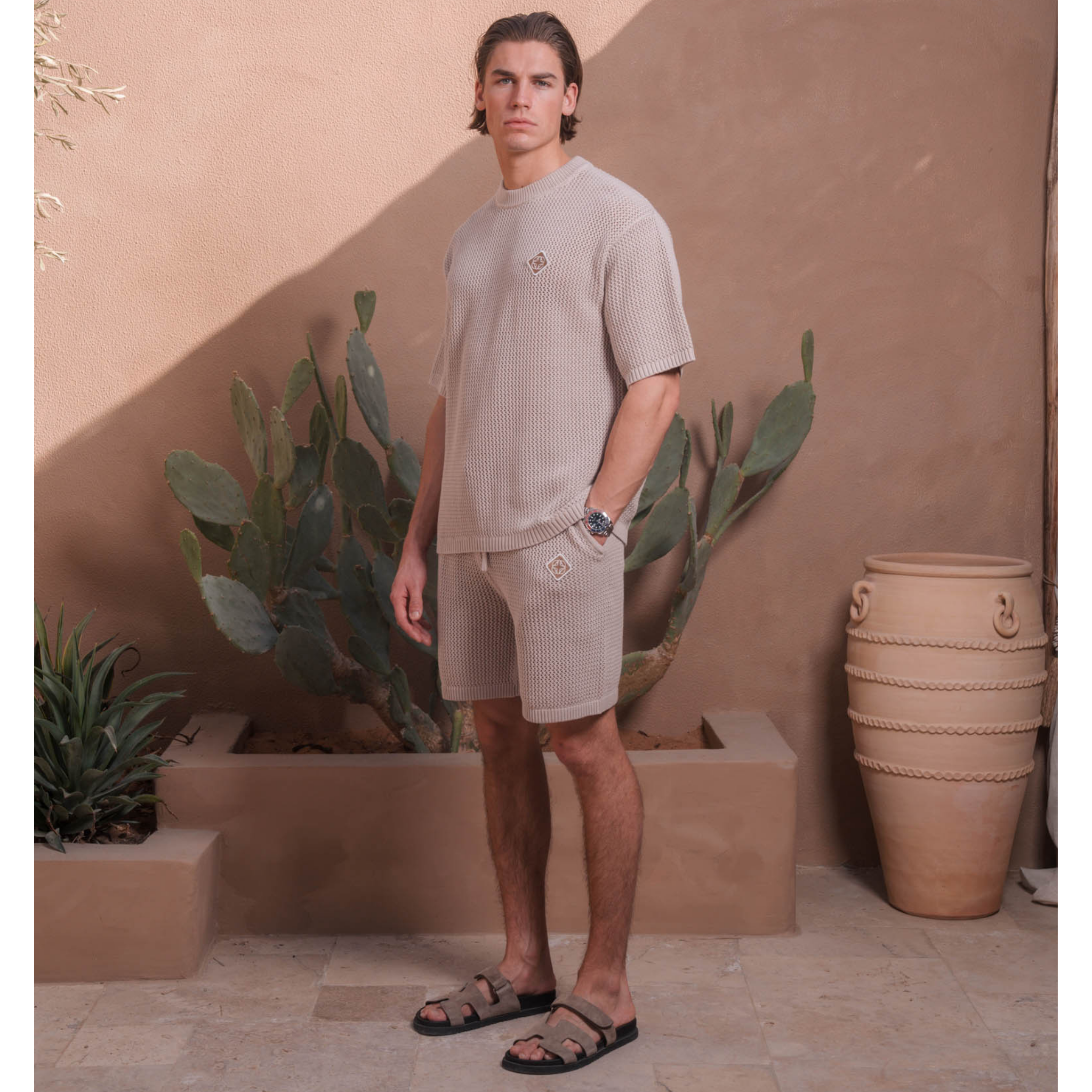 Mens Belier Taupe Leon Crochet S/s T Shirt