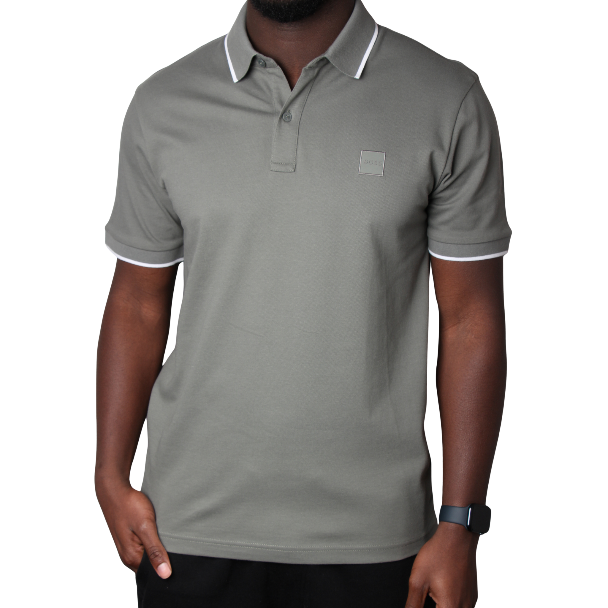 Mens BOSS Open Grey Passertip S/s Polo
