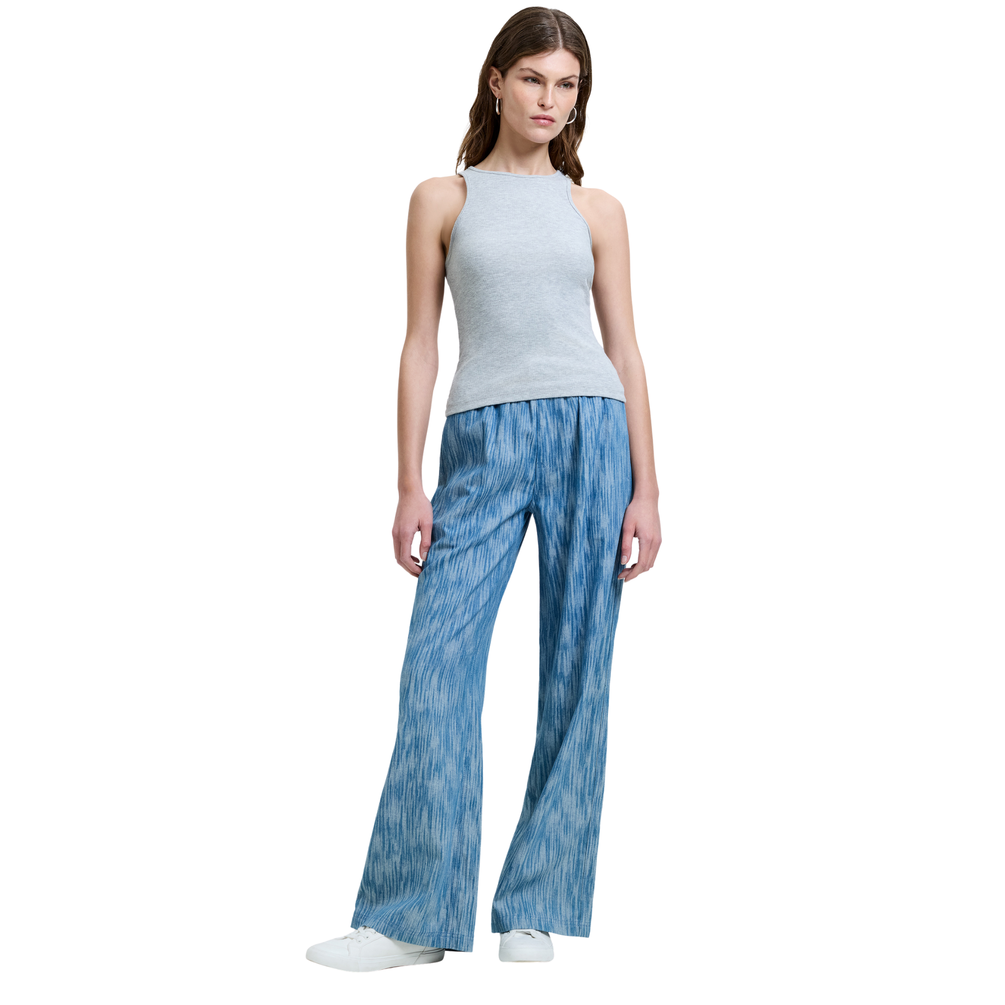Womens French Connection Mid Blue Bessie Textured Wide Leg Jeans
