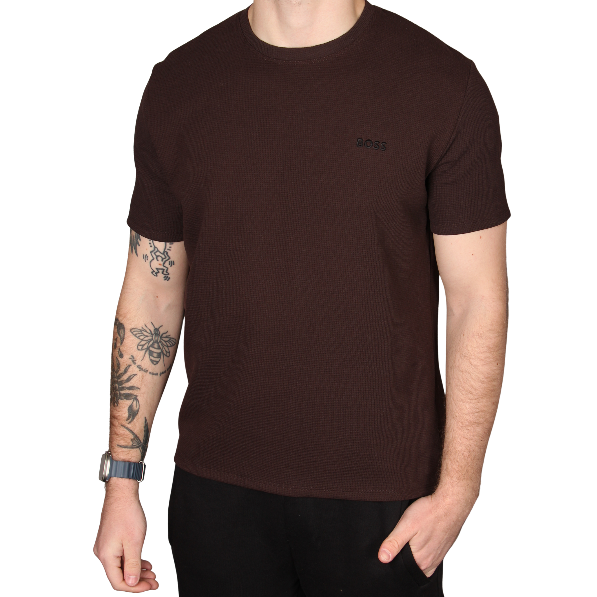 Mens BOSS Dark Brown Waffle Lounge S/s T Shirt