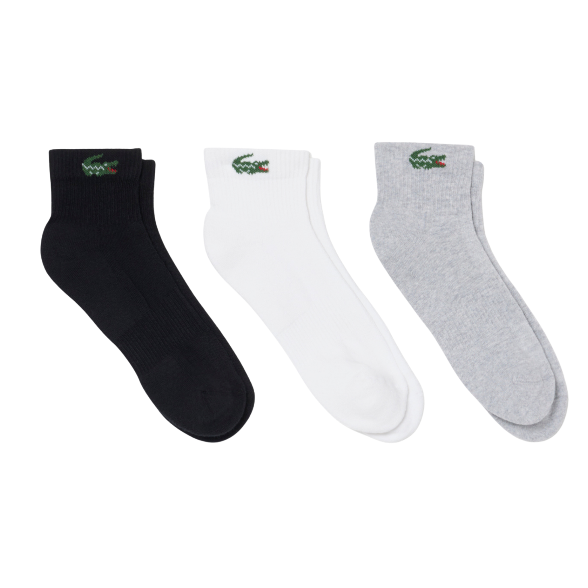Mens Lacoste Black/Grey/White Croc 3 Pack Trainer Socks
