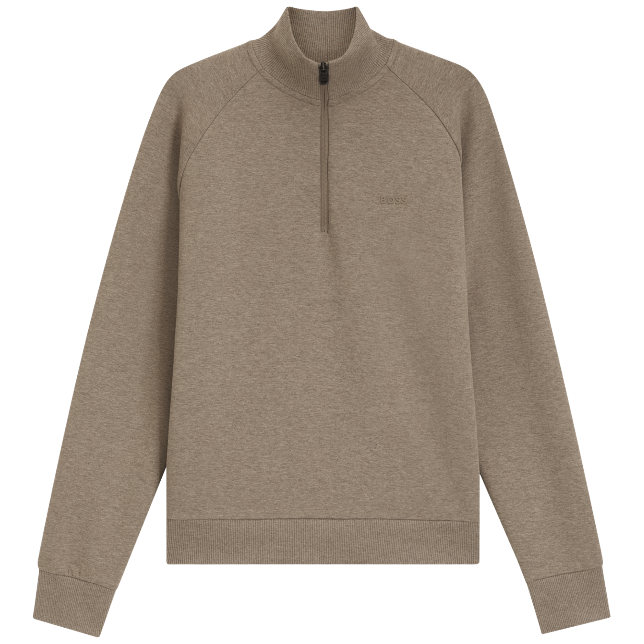Mens BOSS Pastel Brown Half Zip Sweatshirt