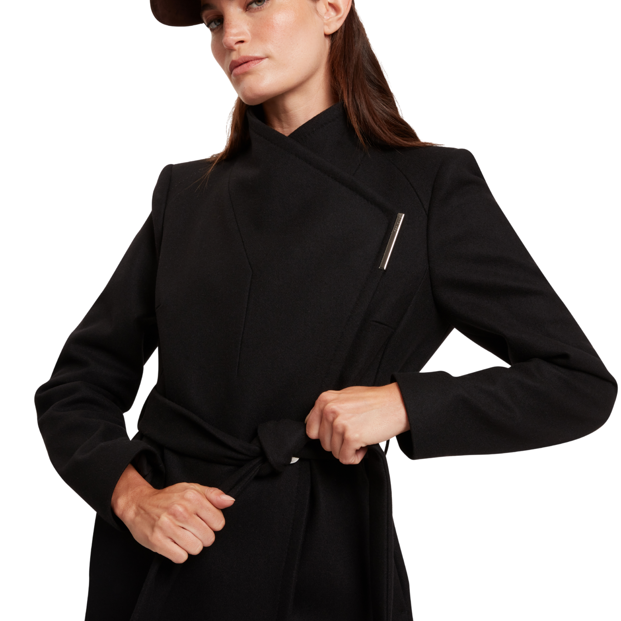Womens Ted Baker Black Rose Mid Length Belted Wool Wrap Coat