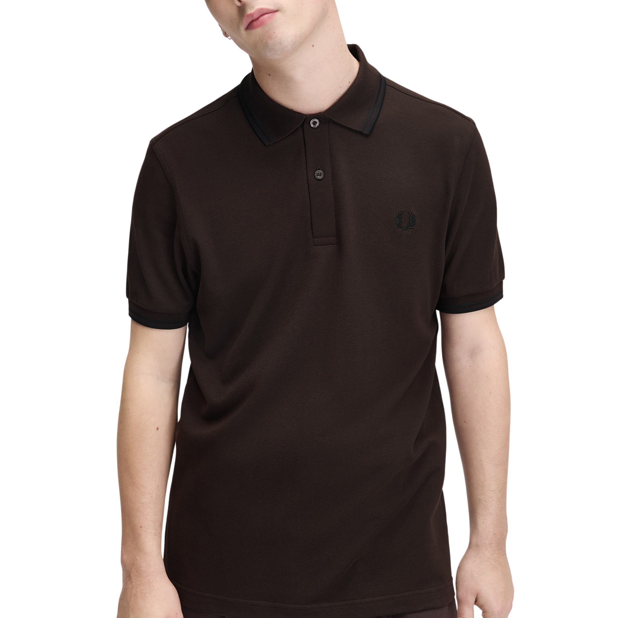Mens Fred Perry Rich Brown/Black Twin Tipped S/s Polo