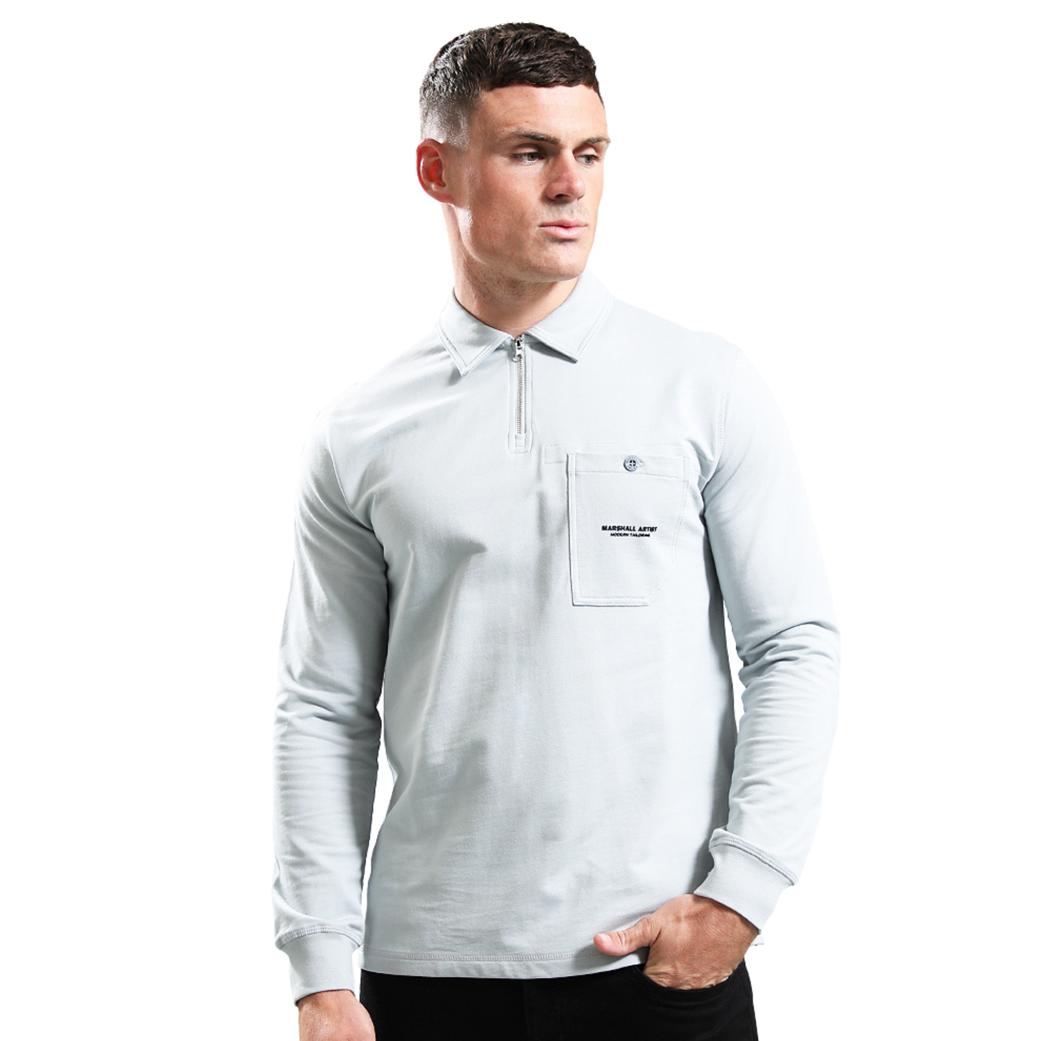 Mens Marshall Artist Ghost Grey Stratton L/s Polo Shirt
