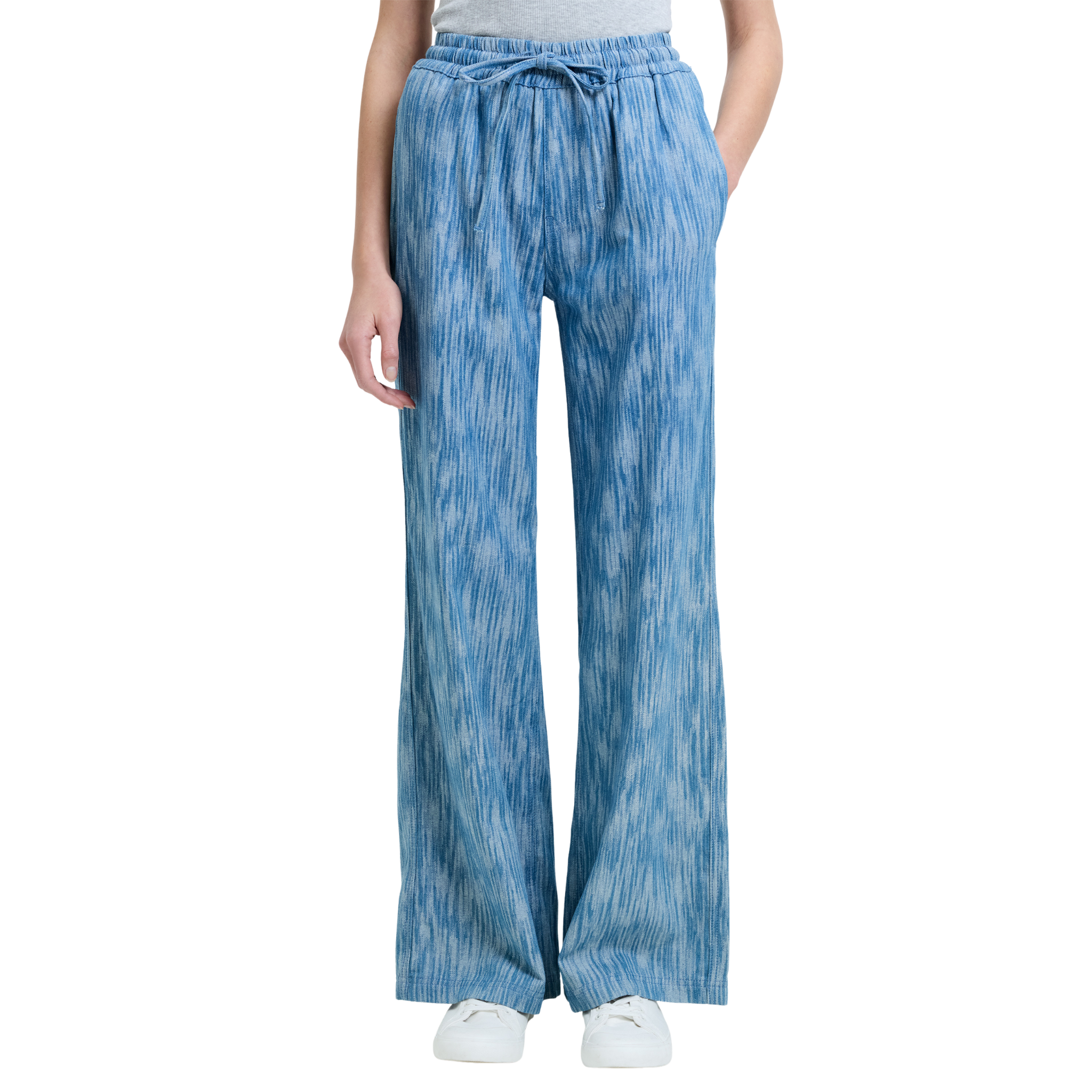 Womens French Connection Mid Blue Bessie Textured Wide Leg Jeans