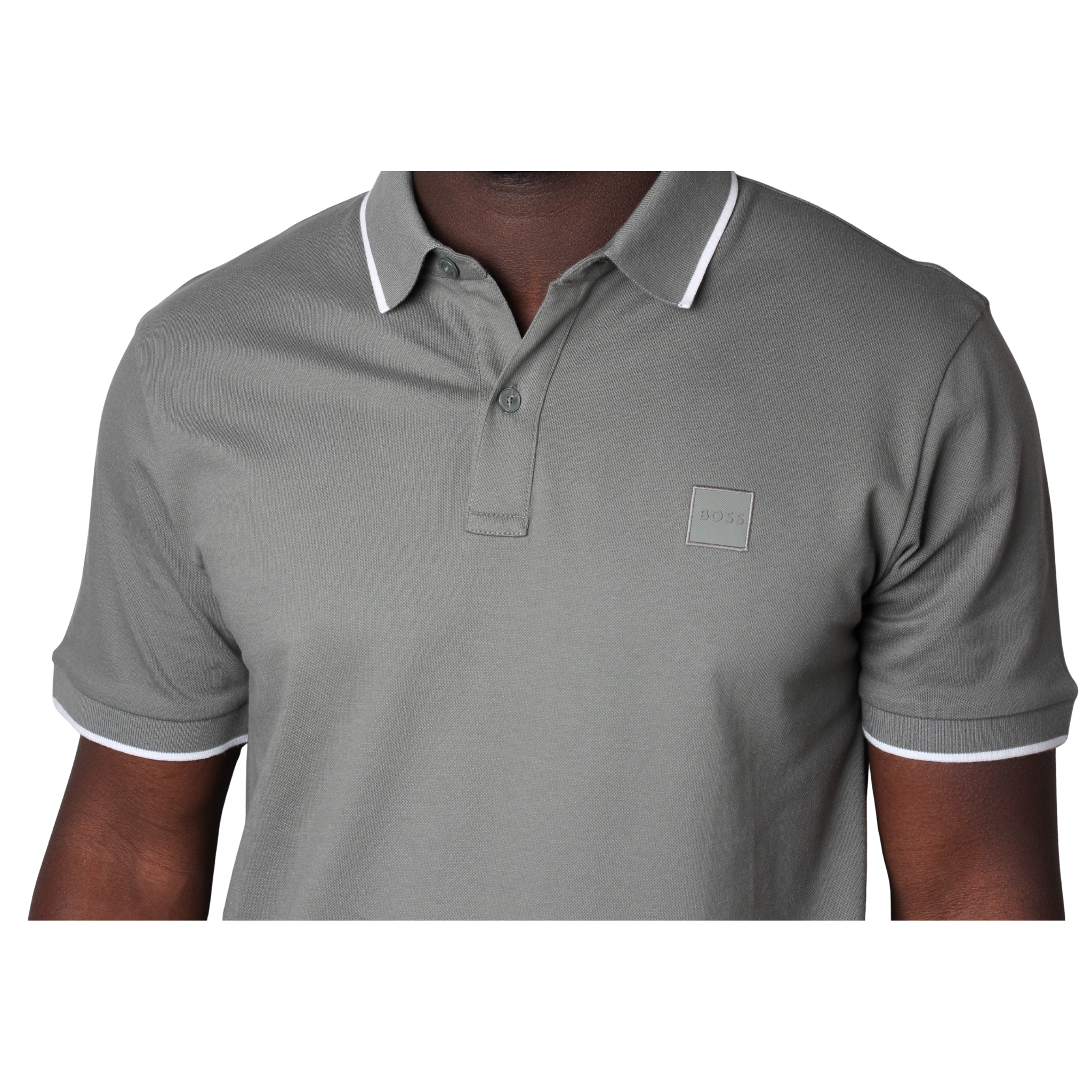 Mens BOSS Open Grey Passertip S/s Polo
