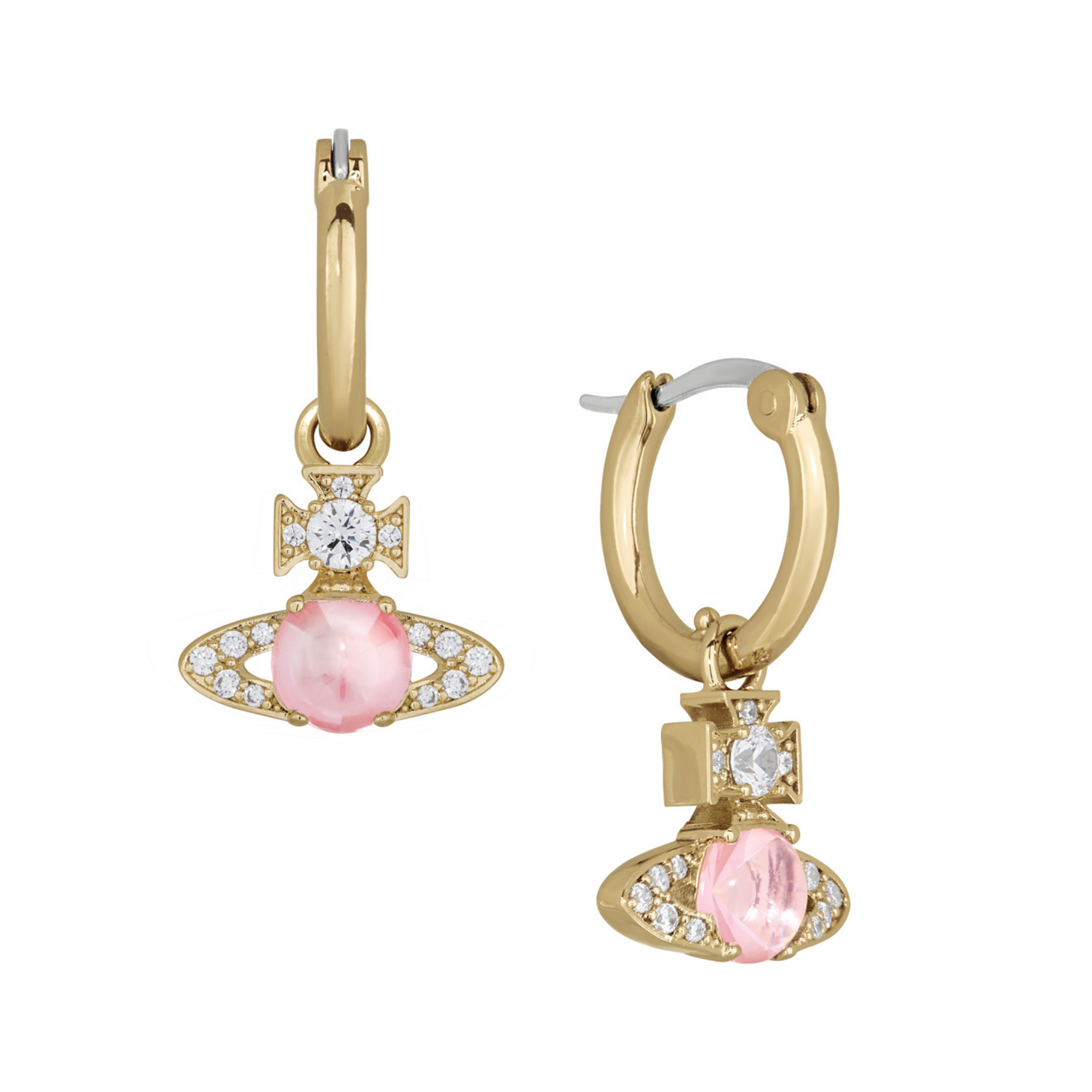 Vivienne Westwood Gold/Pink/White CZ Ondina Hoop Earrings