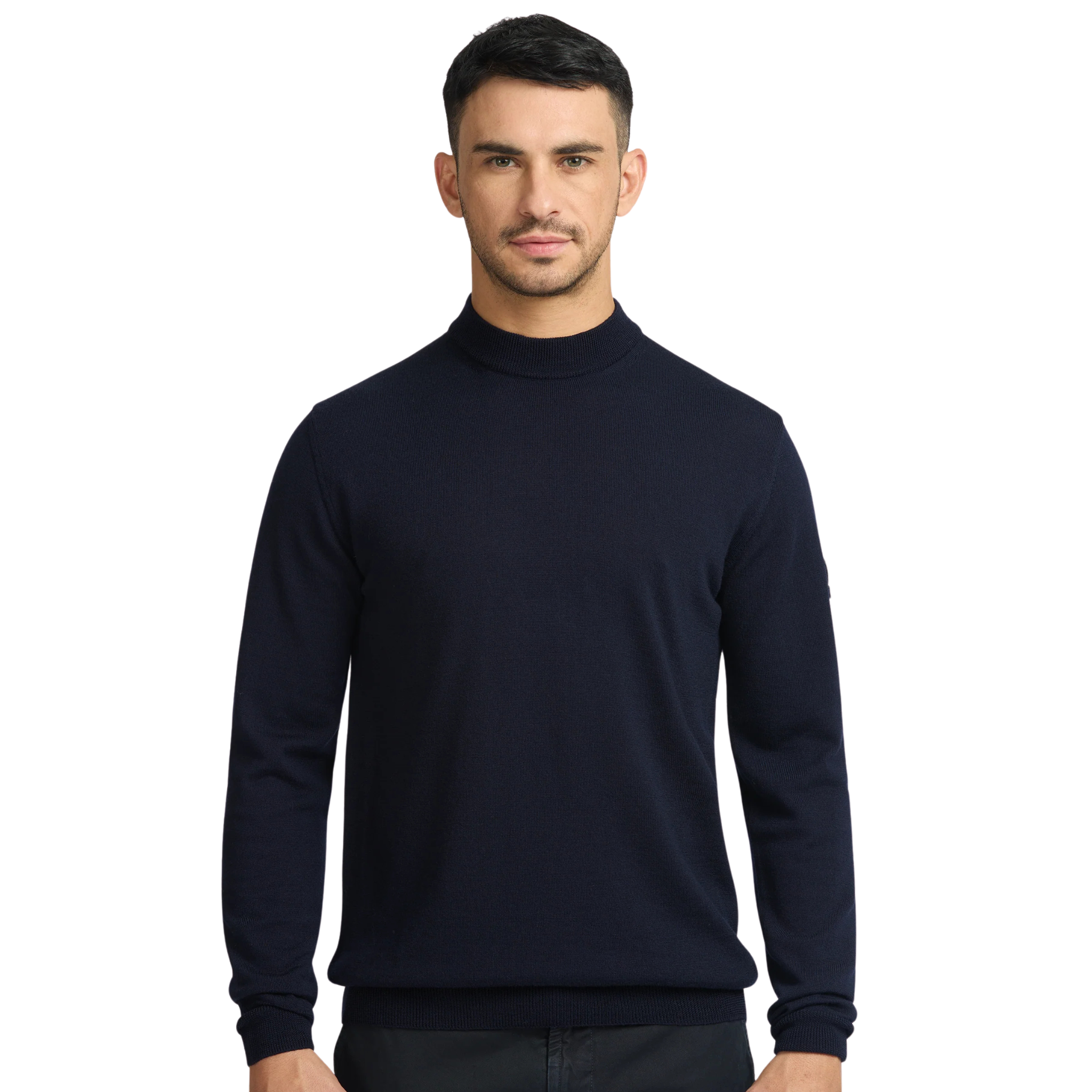 Mens Sandbanks Navy Merino Turtle Neck Jumper