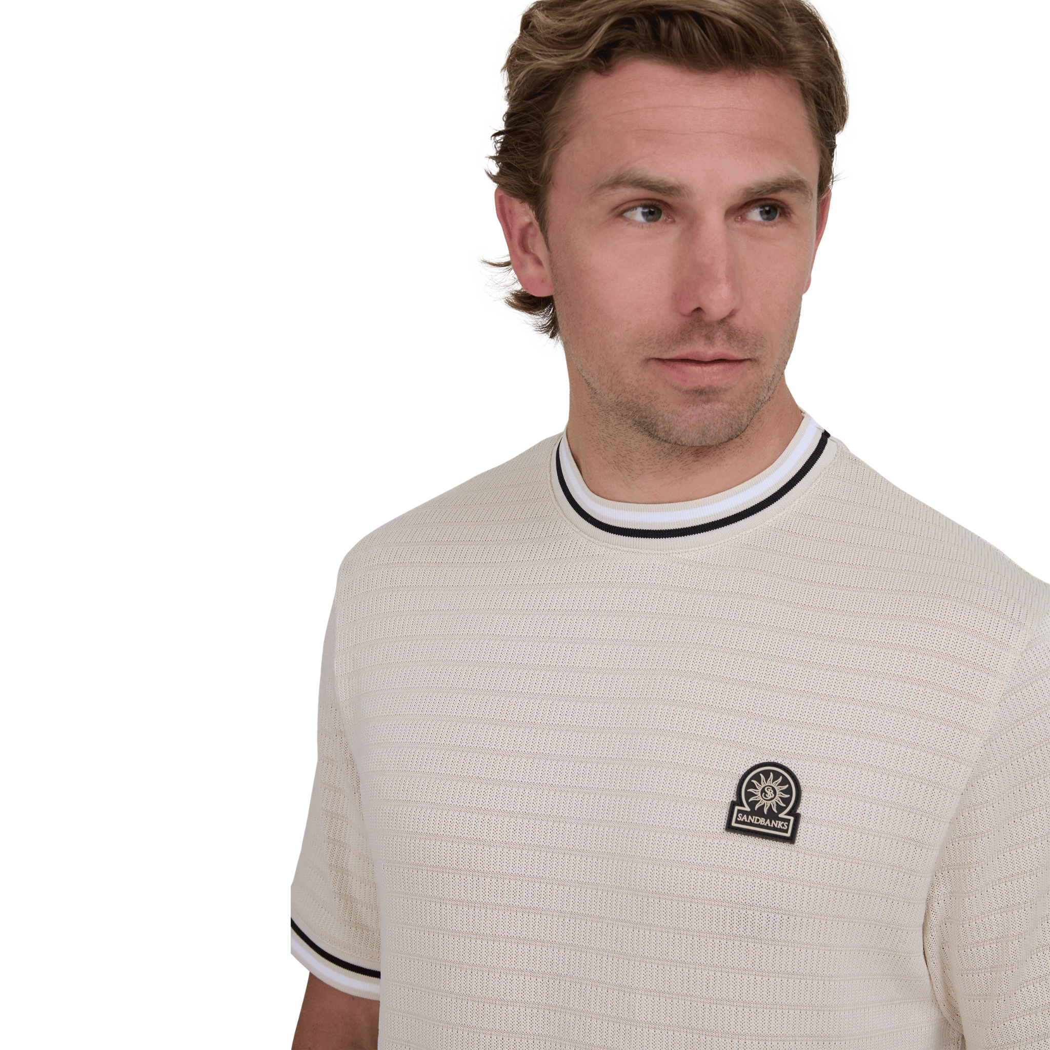 Mens Sandbanks Stone Texture Jacquard S/s T Shirt