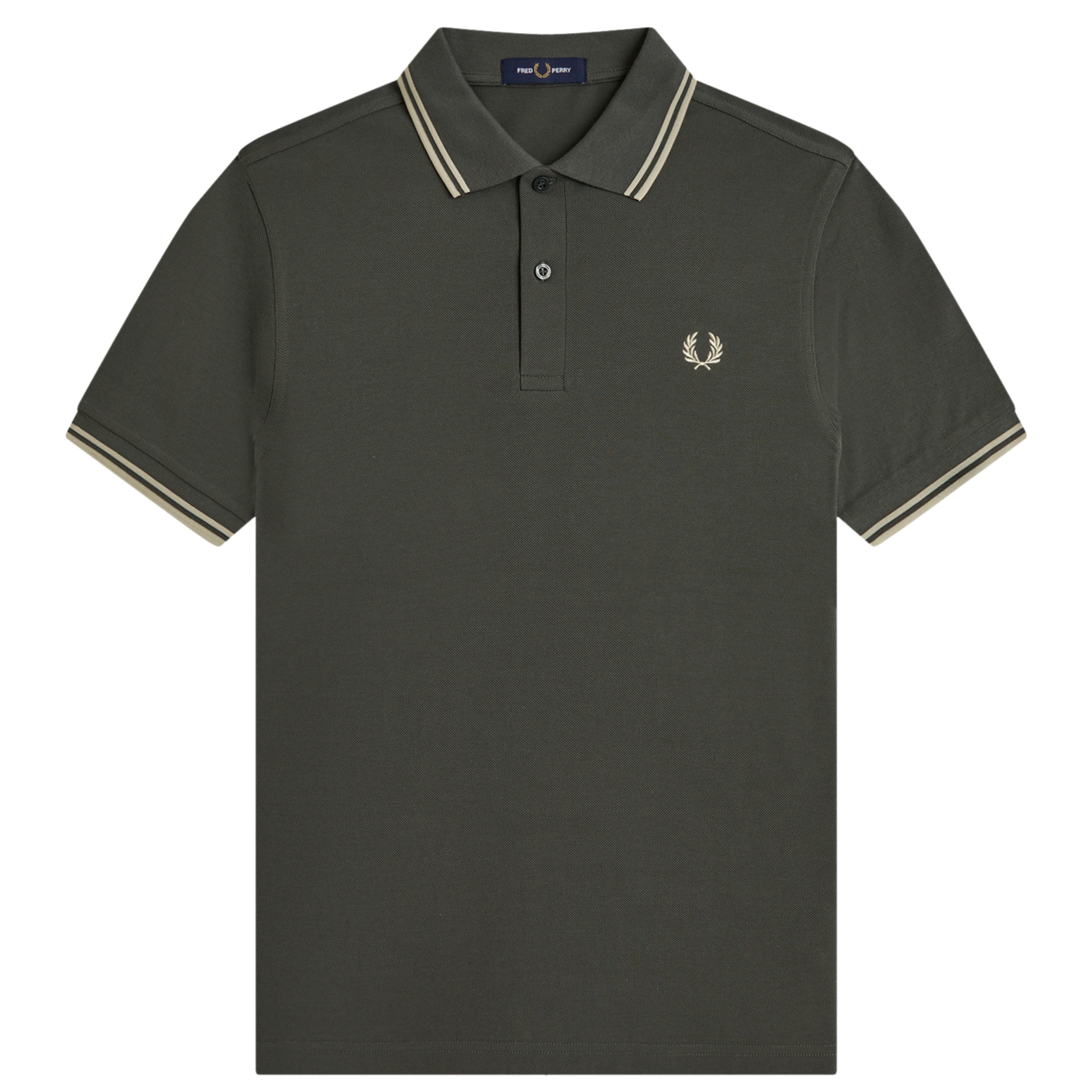 Mens Fred Perry Field Green/Oatmeal Twin Tipped S/s Polo