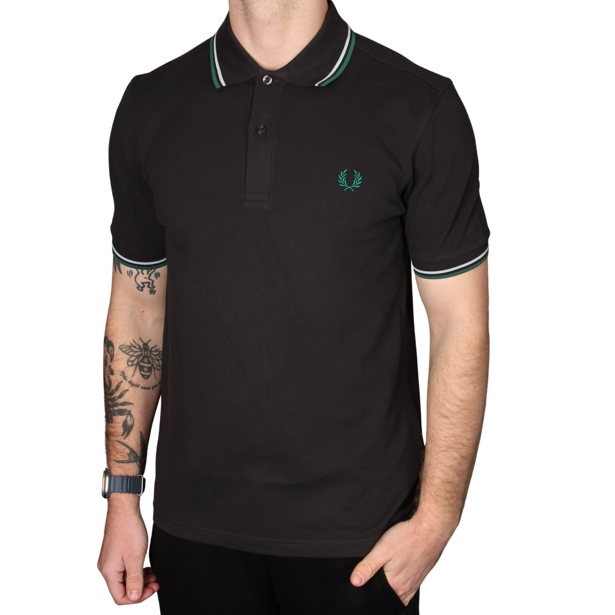 Mens Fred Perry Anchor Grey/Light Ice/Green Twin Tipped S/s Polo