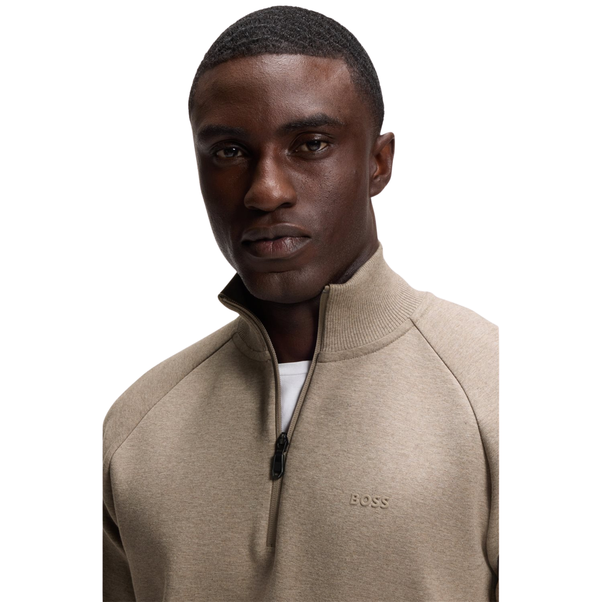 Mens BOSS Pastel Brown Half Zip Sweatshirt
