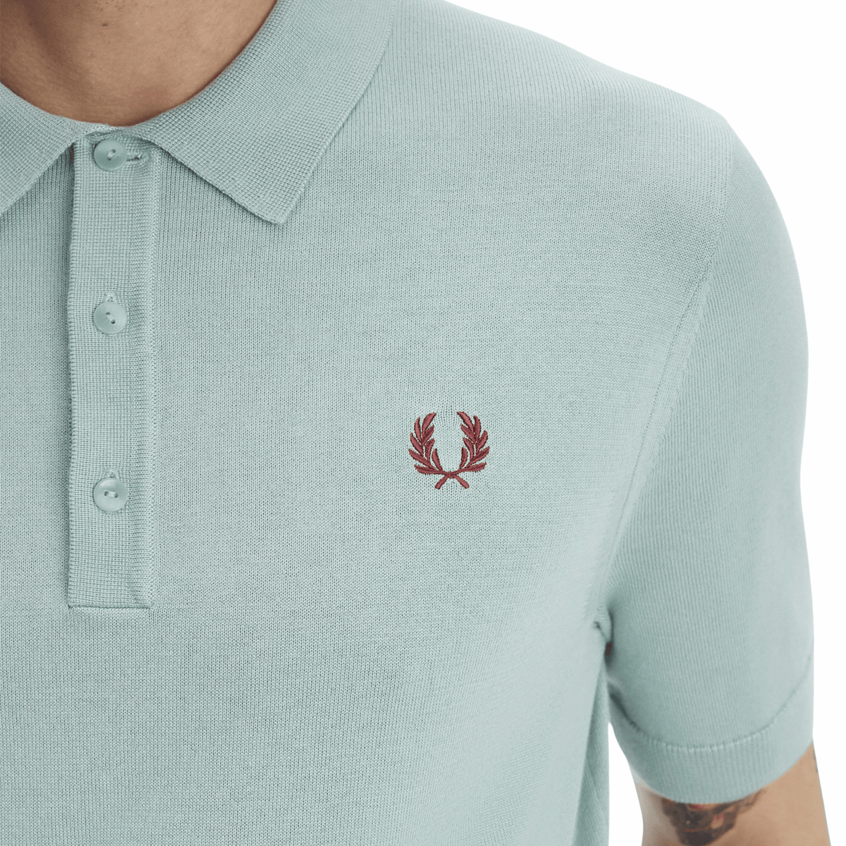 Mens Fred Perry Silver Blue Cotton Knitted S/s Polo