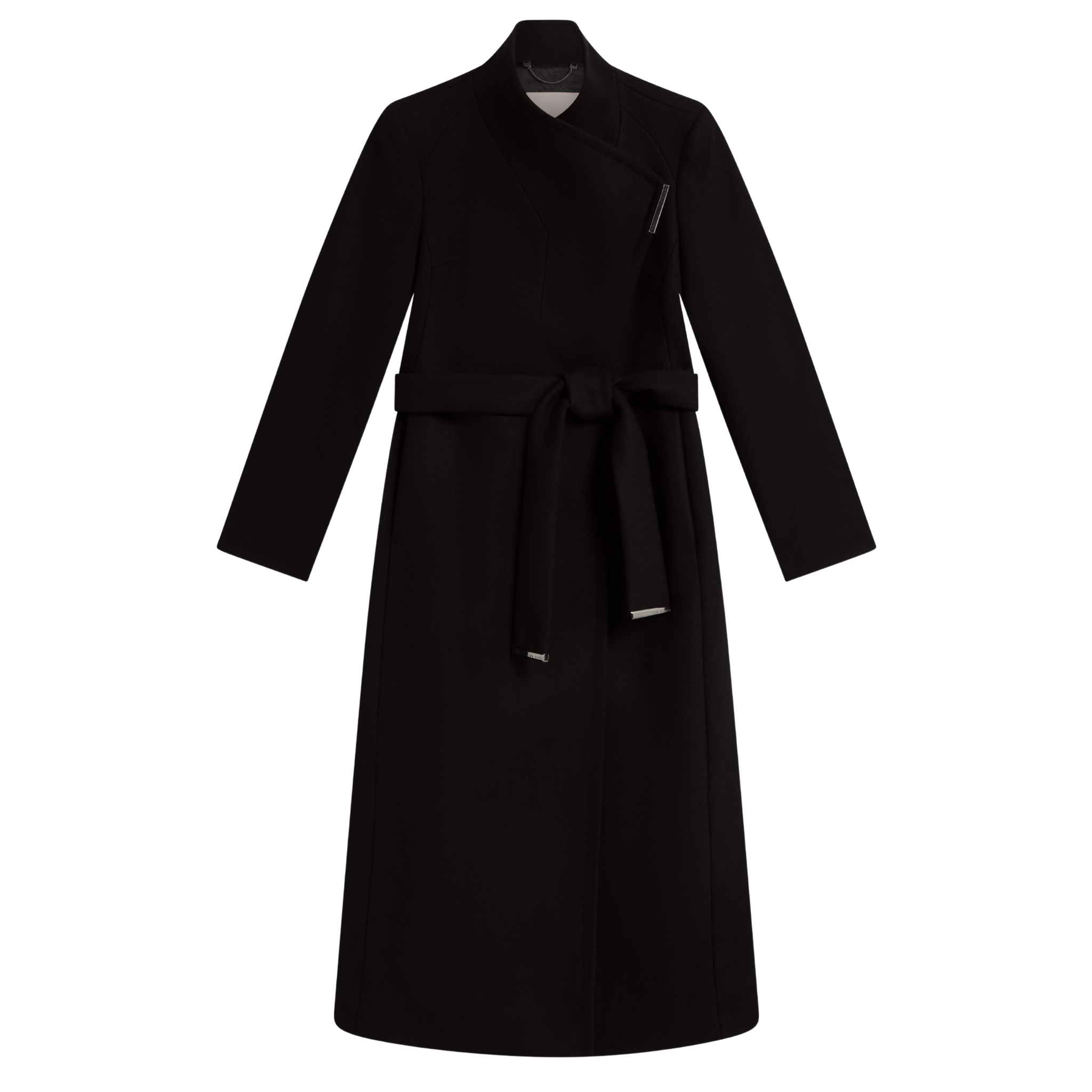 Womens Ted Baker Black Rose Mid Length Belted Wool Wrap Coat