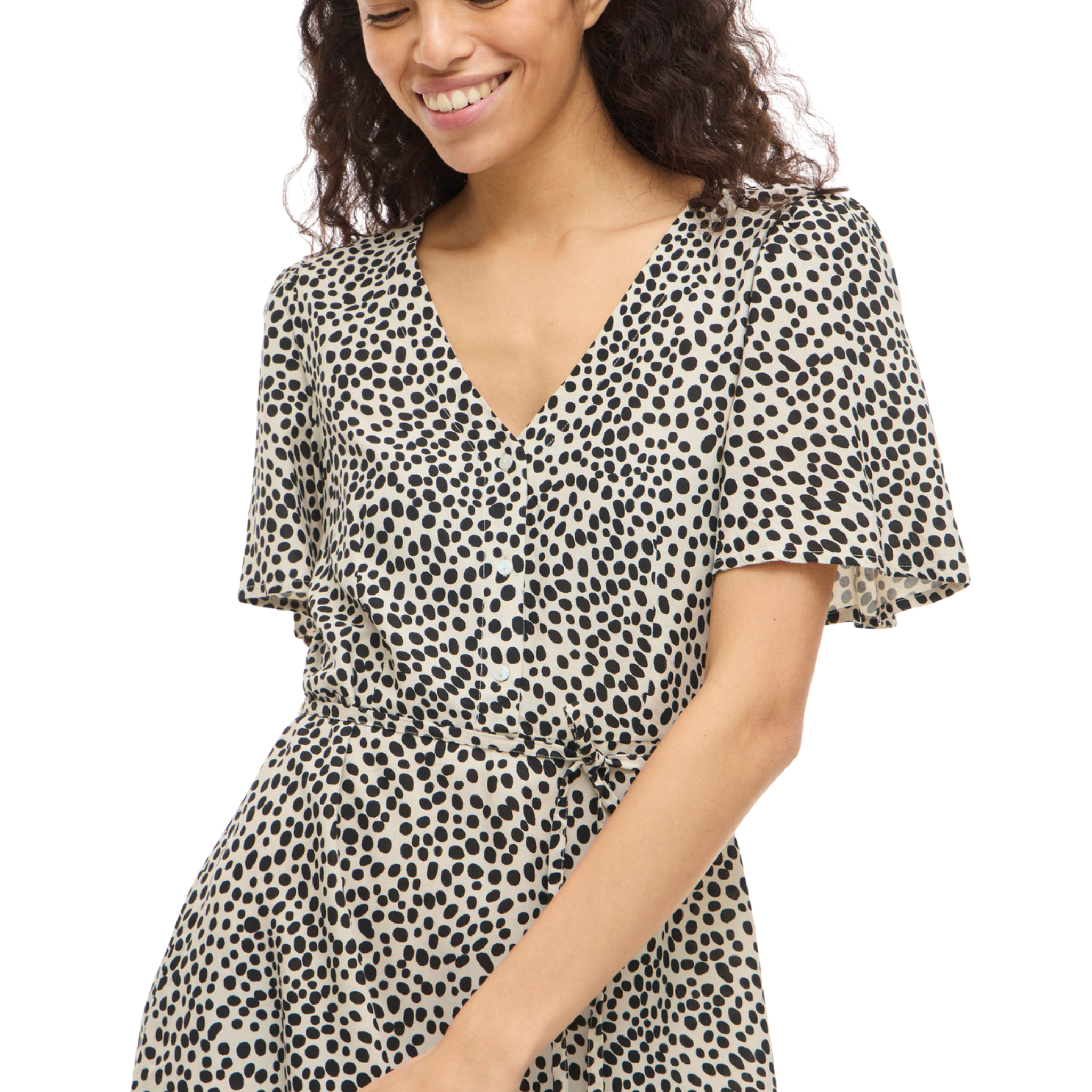 Womens Vila Black Beauty Printed Vigrace V Neck Short Dress