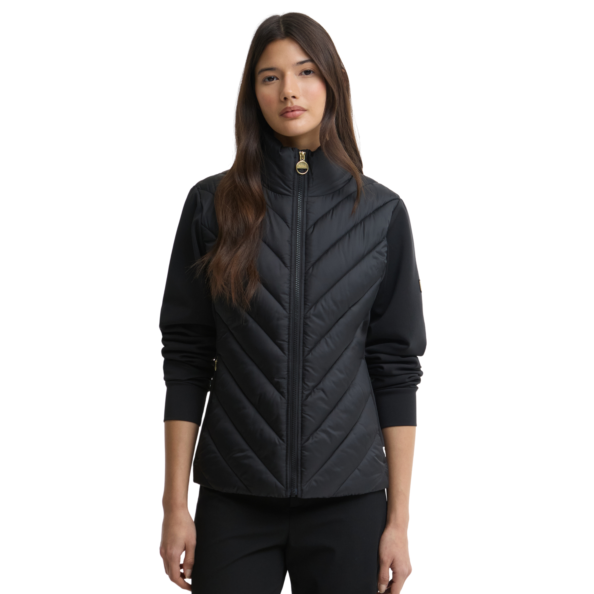 Womens Barbour International Black Luxara Quilted Sweat Jacket