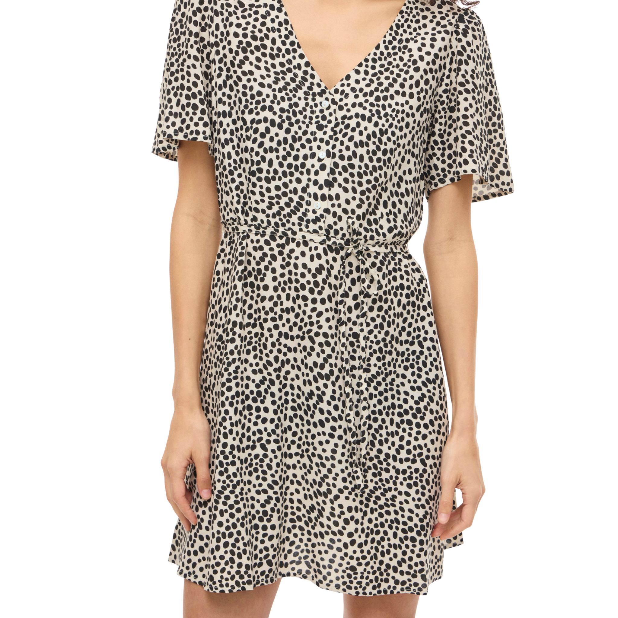 Womens Vila Black Beauty Printed Vigrace V Neck Short Dress