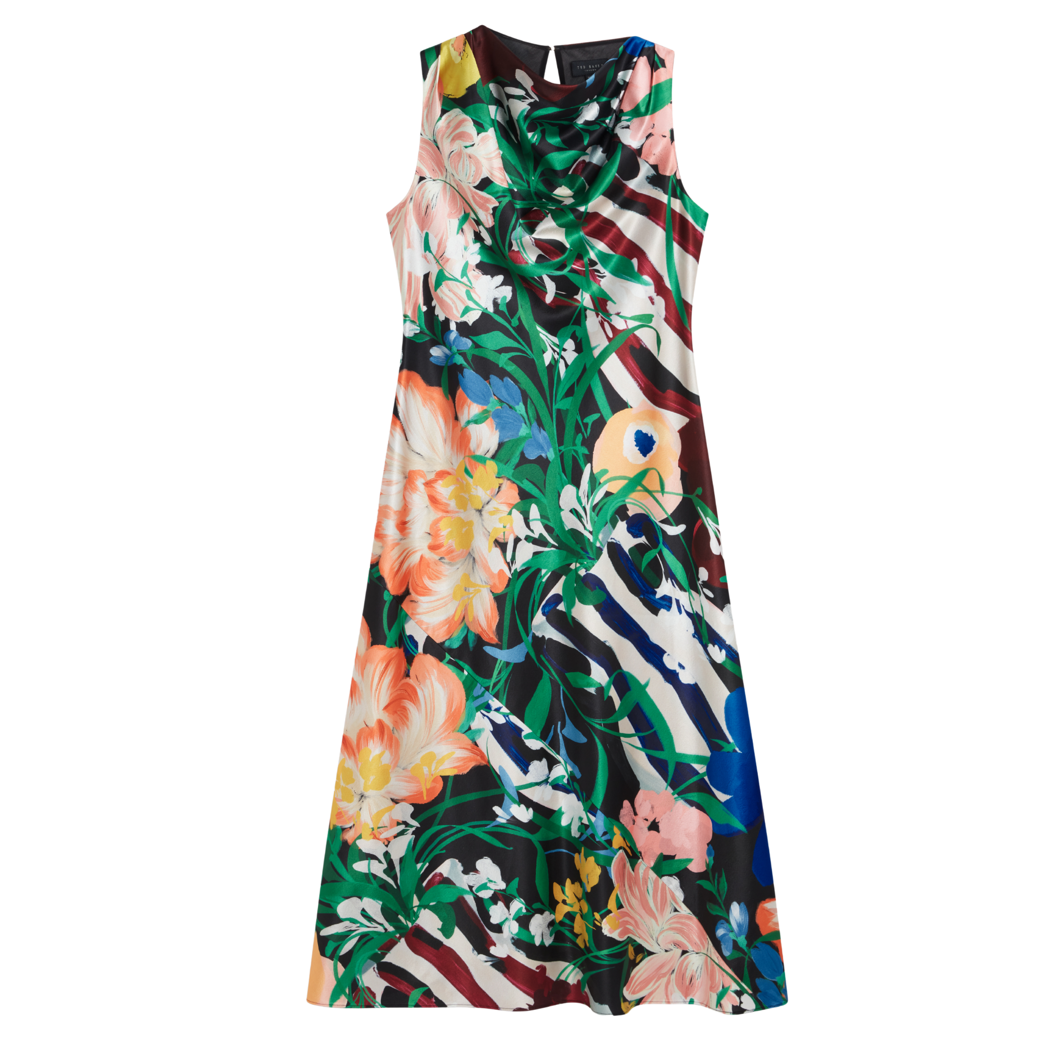 Womens Ted Baker Black Ehlanor Drape Neck Printed Midi Dress