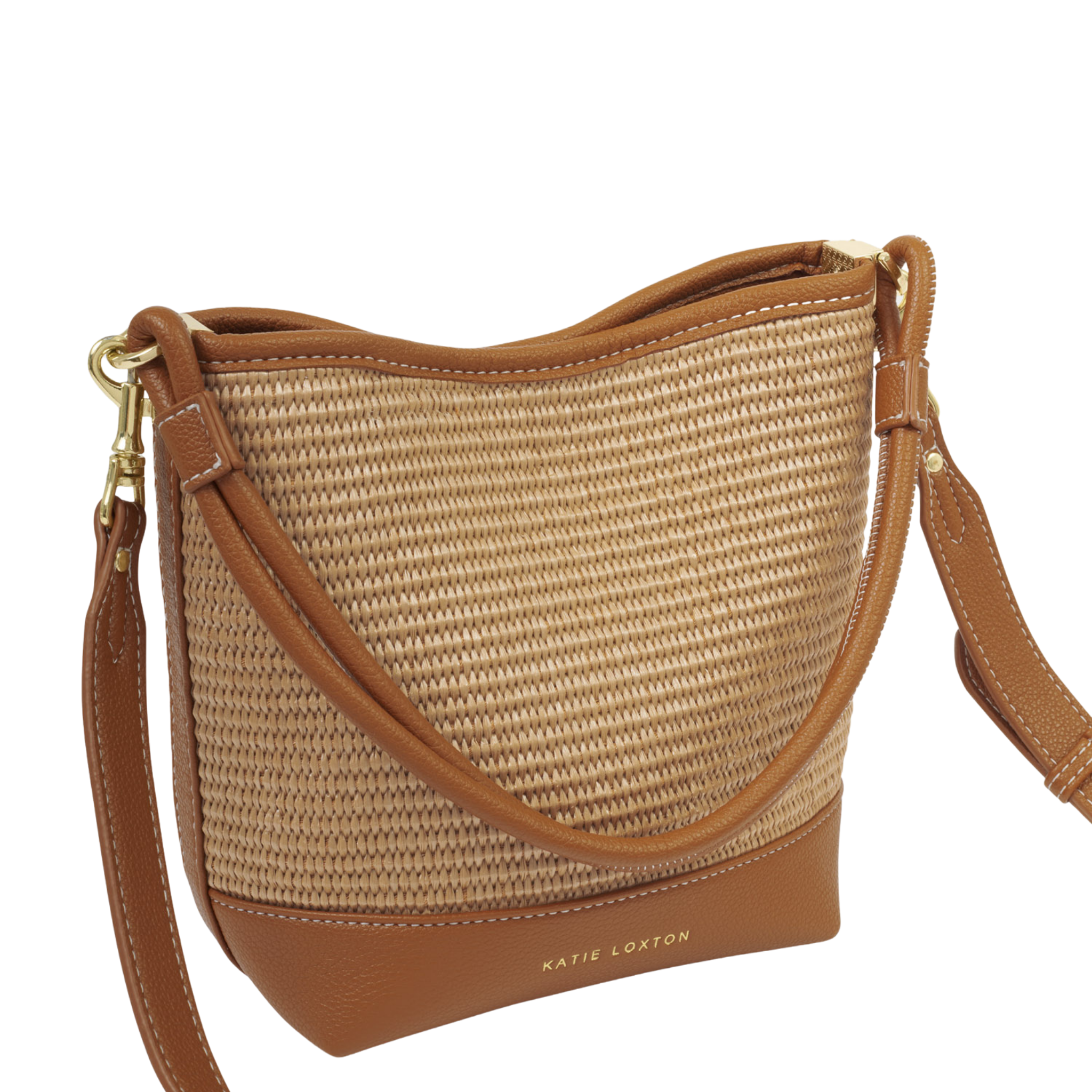 Womens Katie Loxton Natural Raffia/Cognac Sorrento Bucket Bag