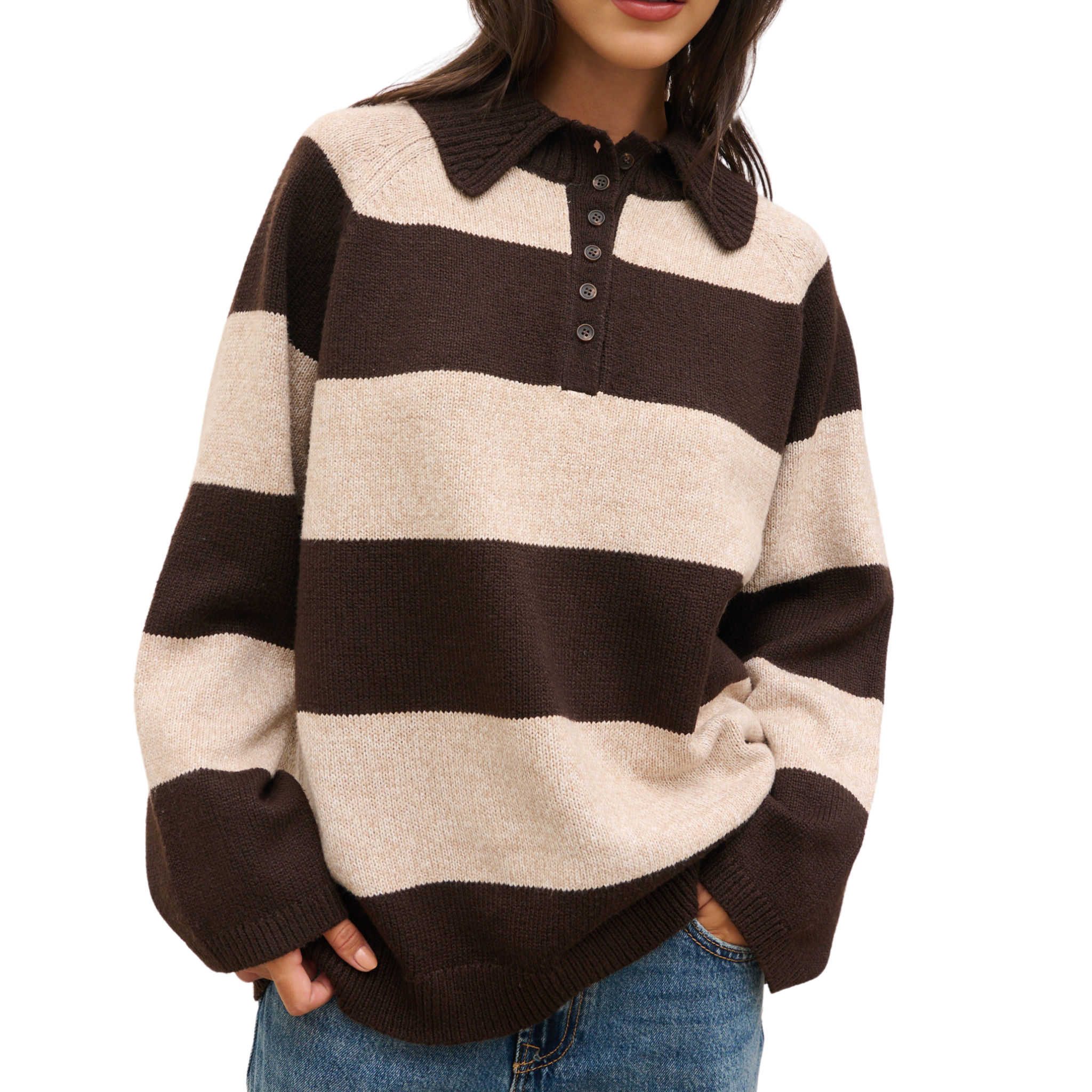 Womens Pretty Lavish Chocolate/Beige Rylee Knit Jumper