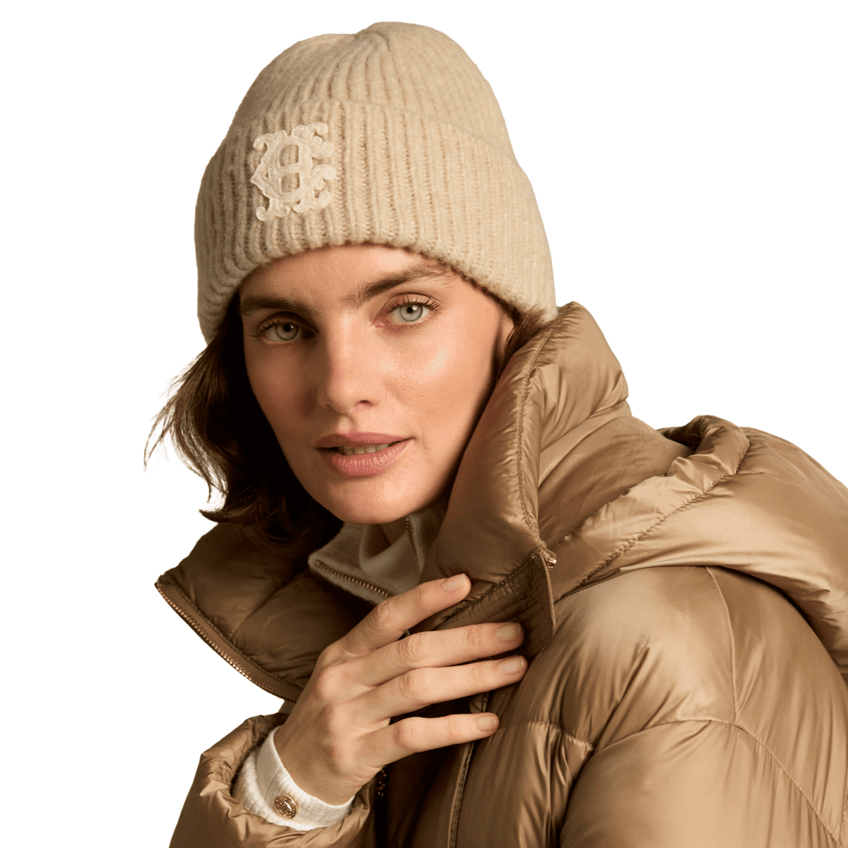 Womens Holland Cooper Ecru Heraldic Beanie