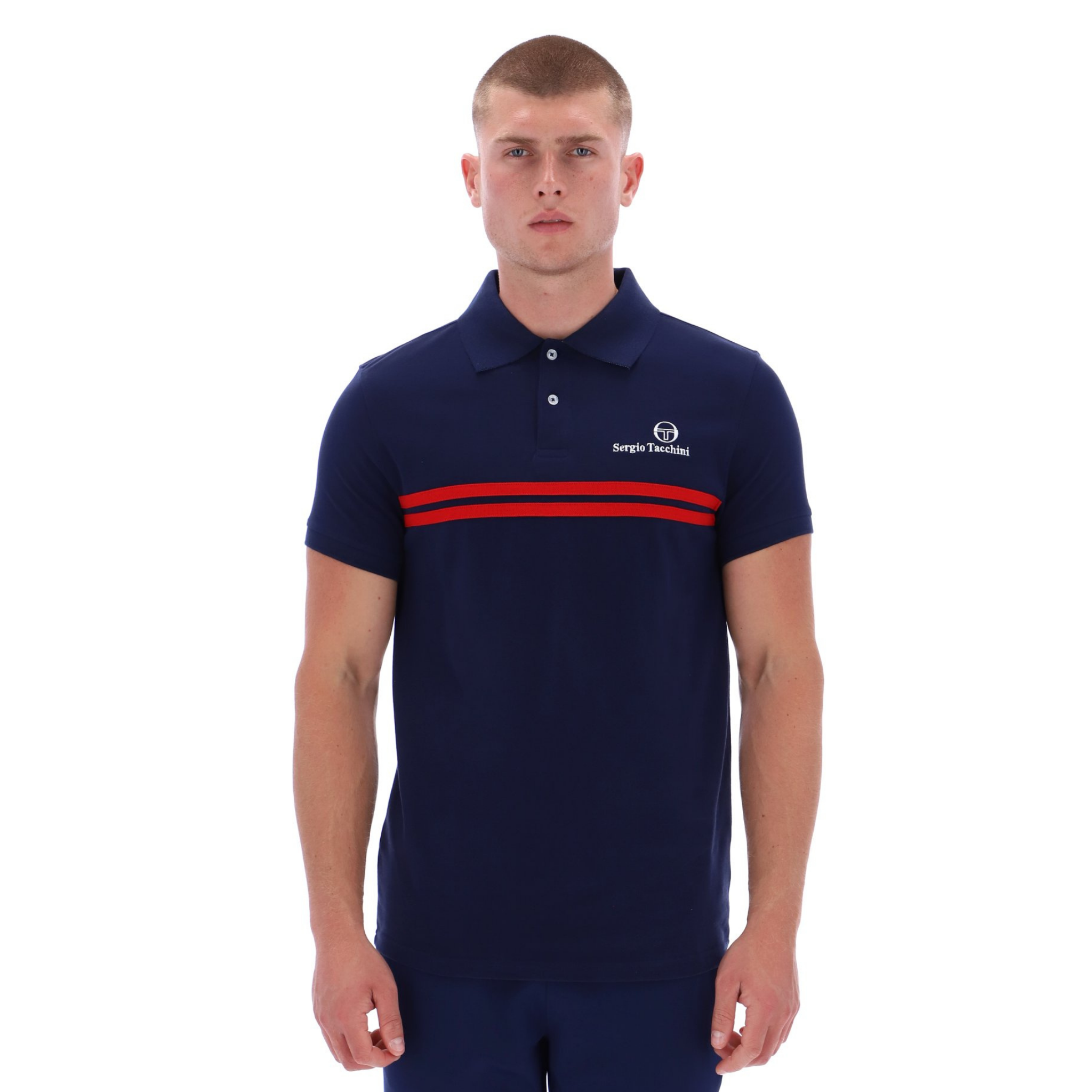 Mens Sergio Tacchini Maritime Blue/Adrenaline Rush New Supermac S/s Polo