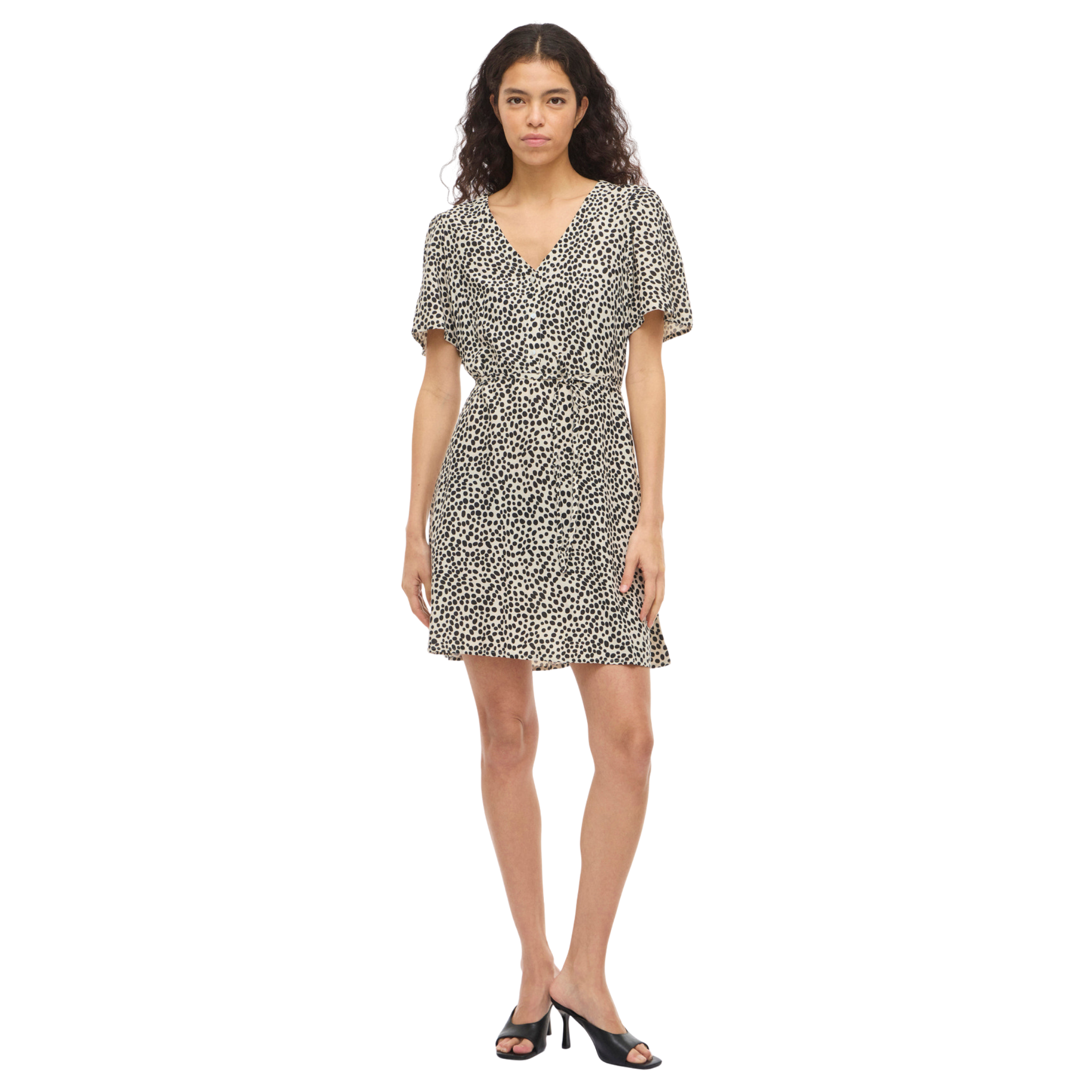 Womens Vila Black Beauty Printed Vigrace V Neck Short Dress