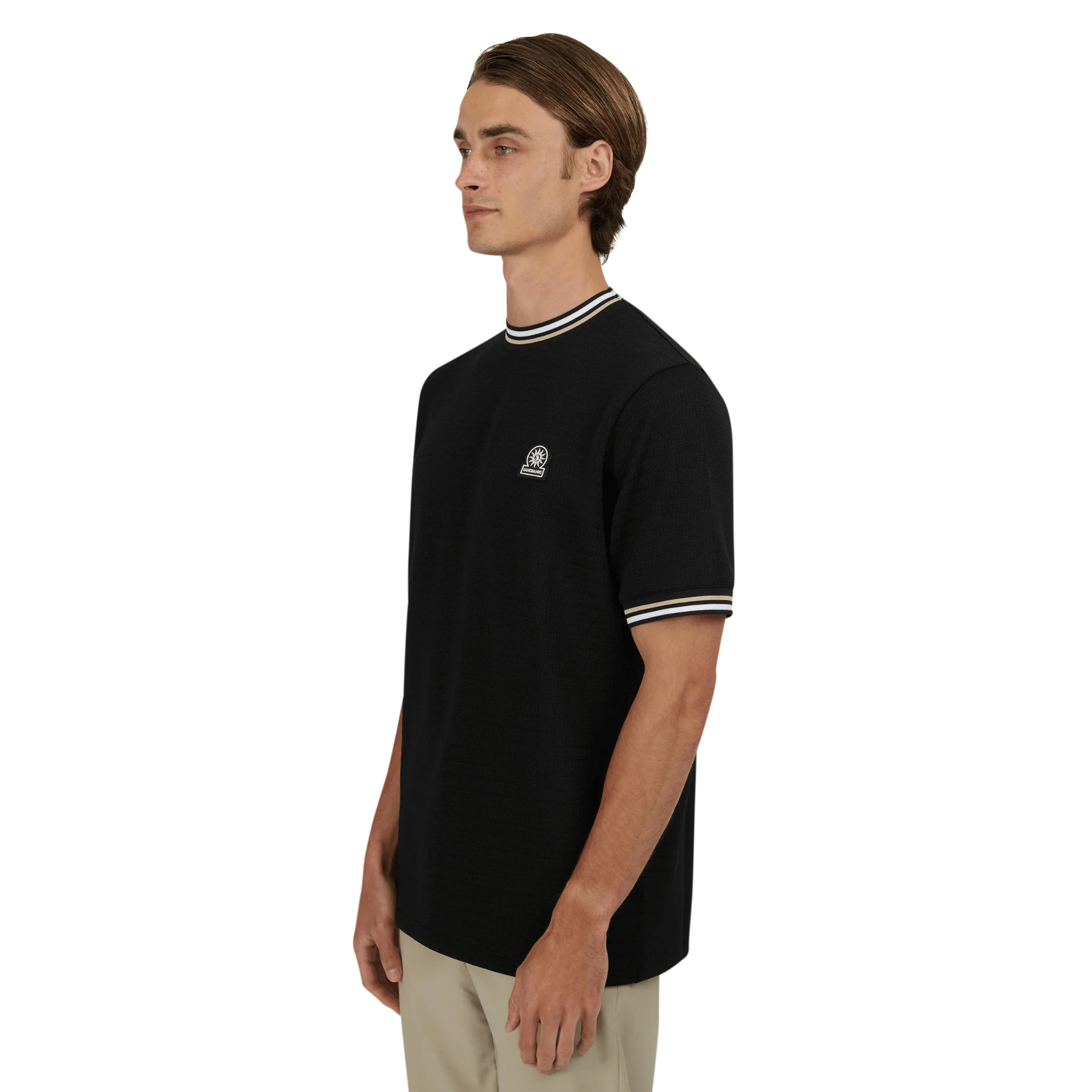 Mens Sandbanks Black Texture Jacquard S/s T Shirt